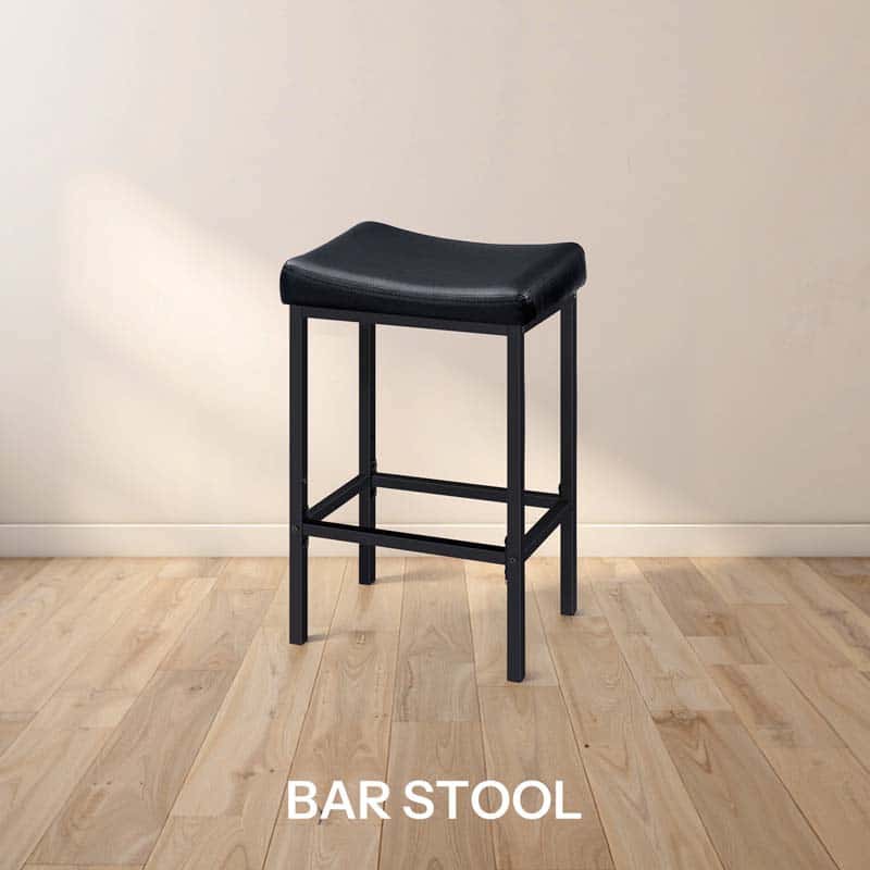 HOOBRO industrial style bar stools with brown wooden seats and black metal backs at a kitchen island