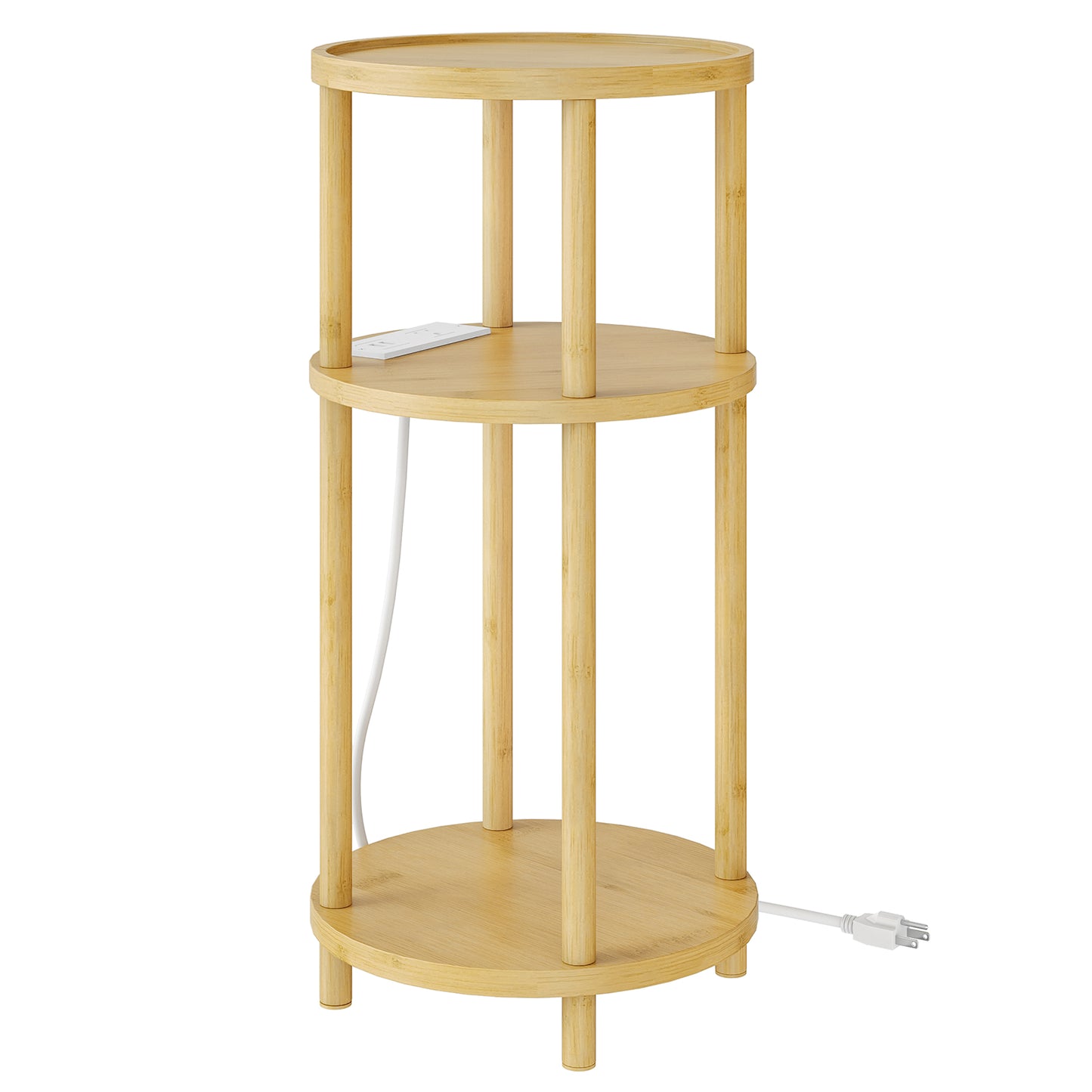 HOOBRO 3-Tier Small Round Side Table with Charging Station