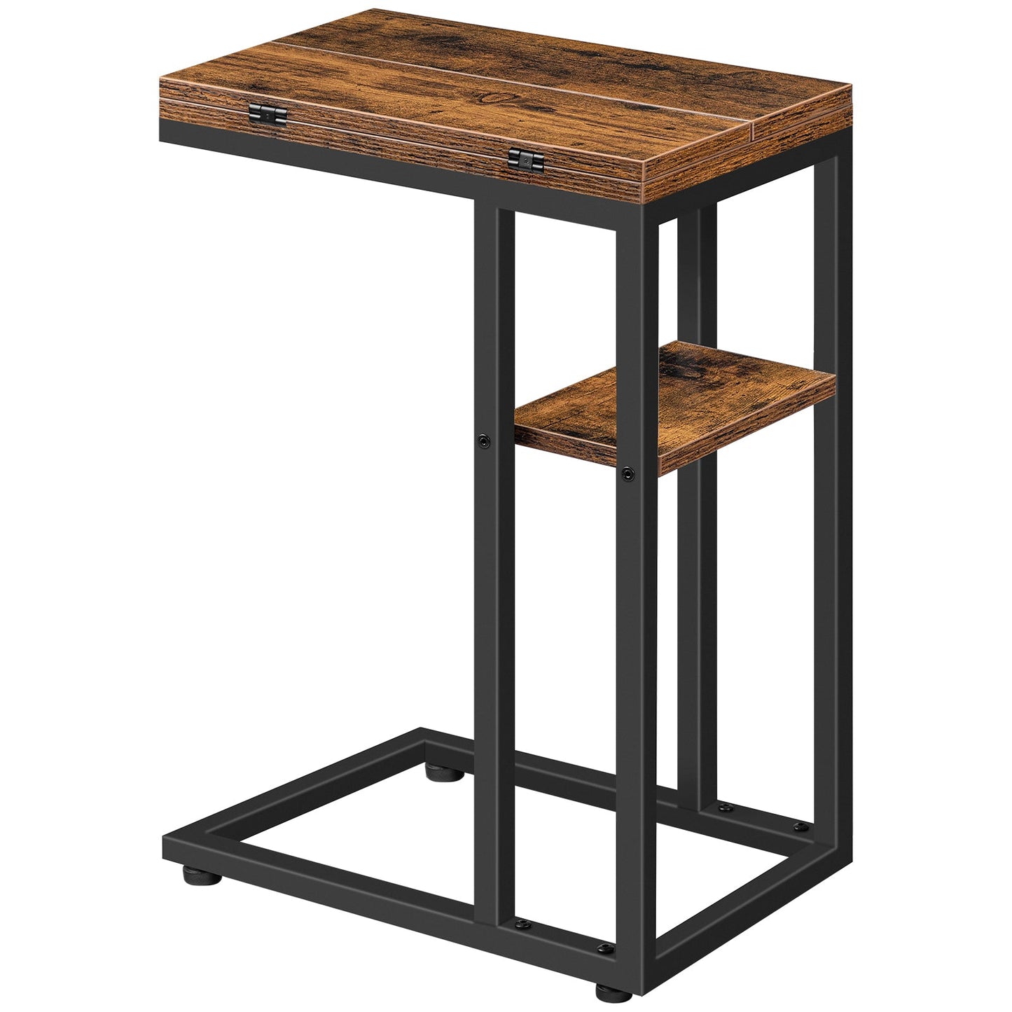 Wooden table with black metal frame on a white background