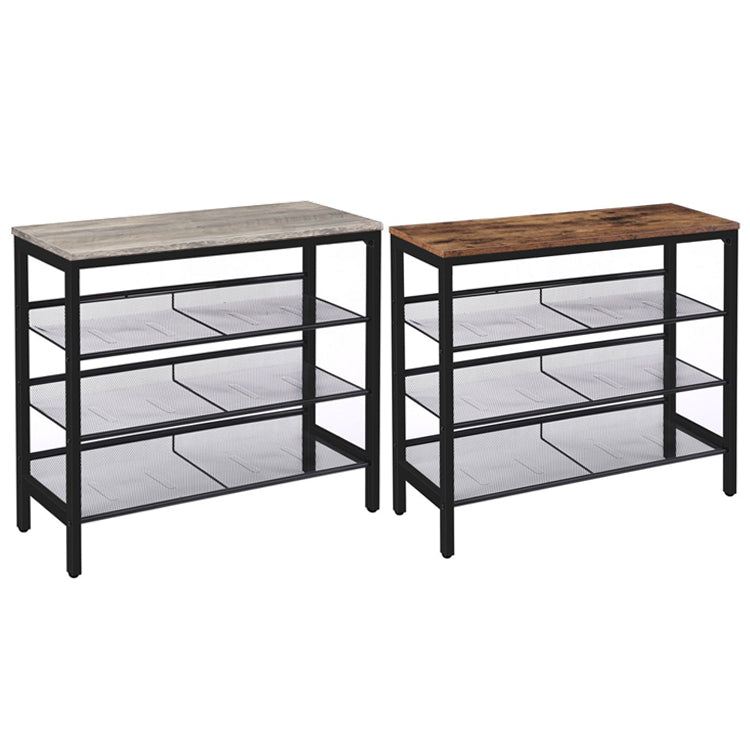 HOOBRO Industrial Shoe Rack, Shoe Shelf, Storage Organizer Unit with Mesh Shelves, Wood Look Accent Furniture with Metal Frame