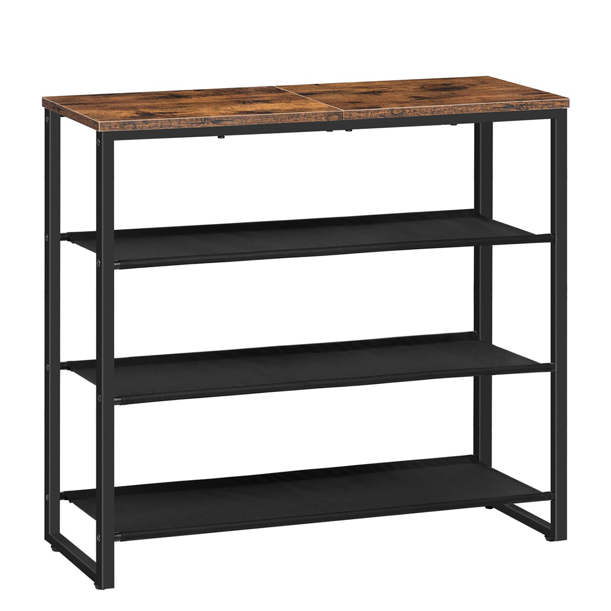 HOOBRO 4-Tier Industrial Style Shoe Rack with 3 Oxford Fabric Shelves