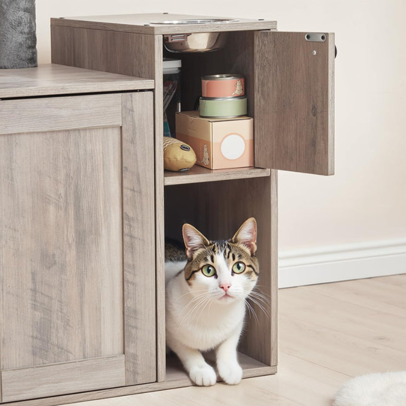 HOOBRO Greige 68.9-inch Concealed All-in-One Tall Cat Tree with Litter Box Enclosure