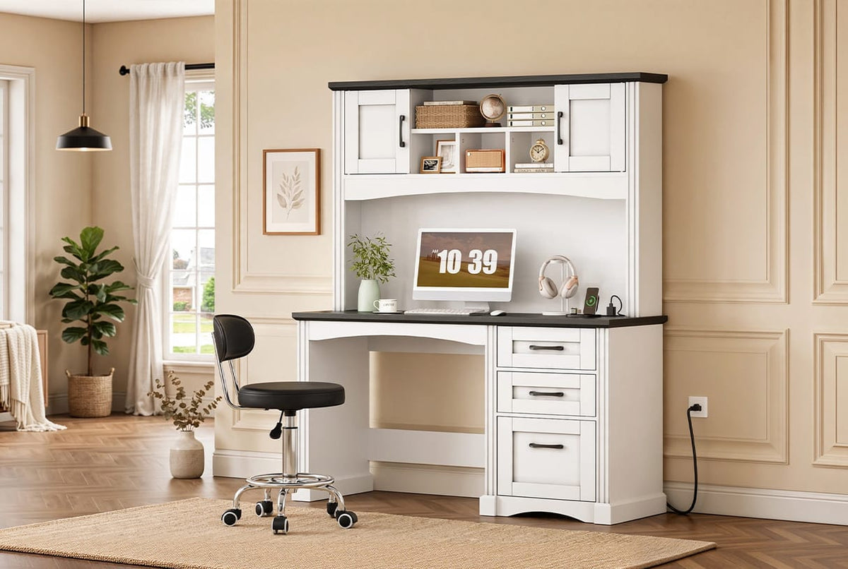 Home office scene with desk and swivel chair