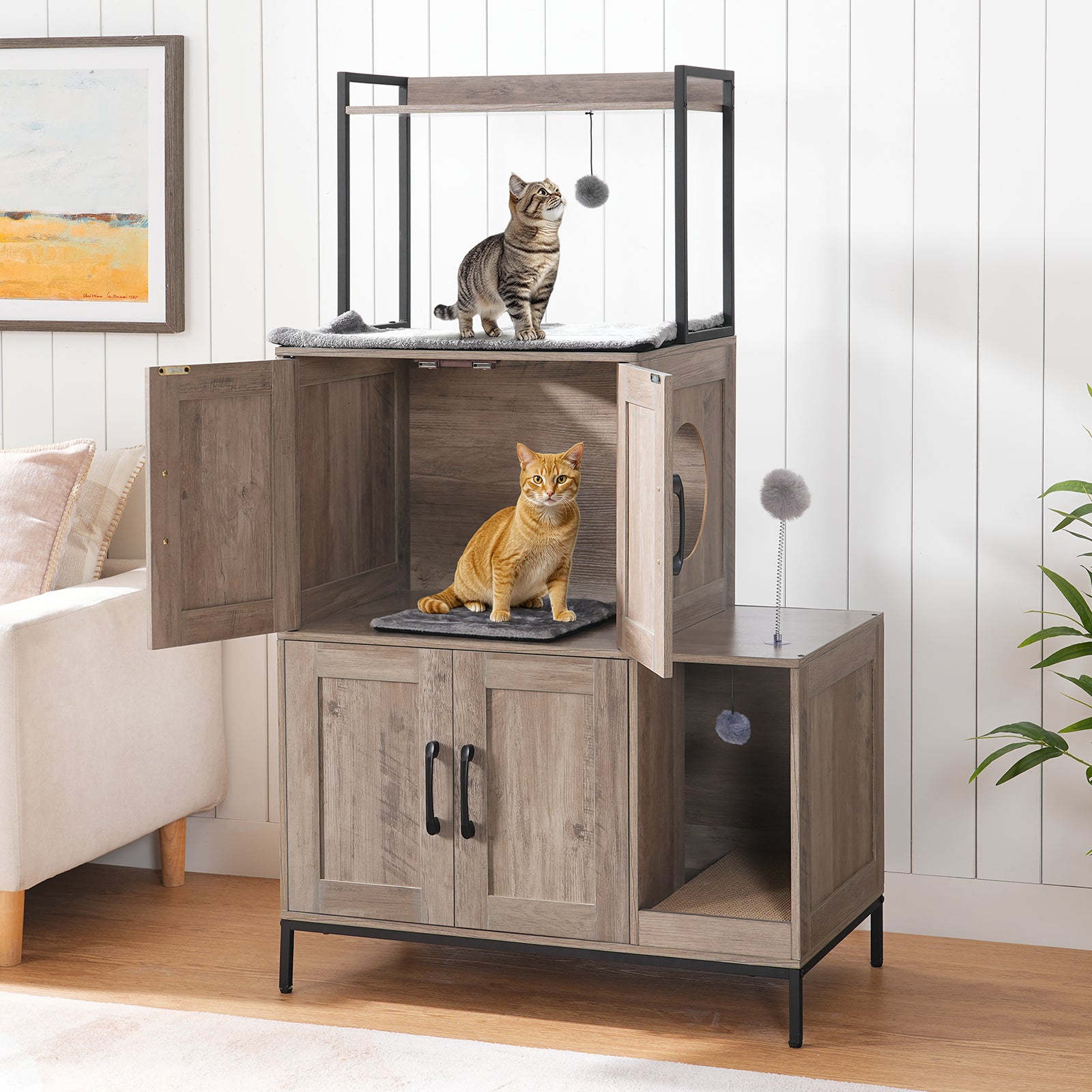 1 cat 2 litter boxes HOOBRO Hidden Cat Litter Box Furniture