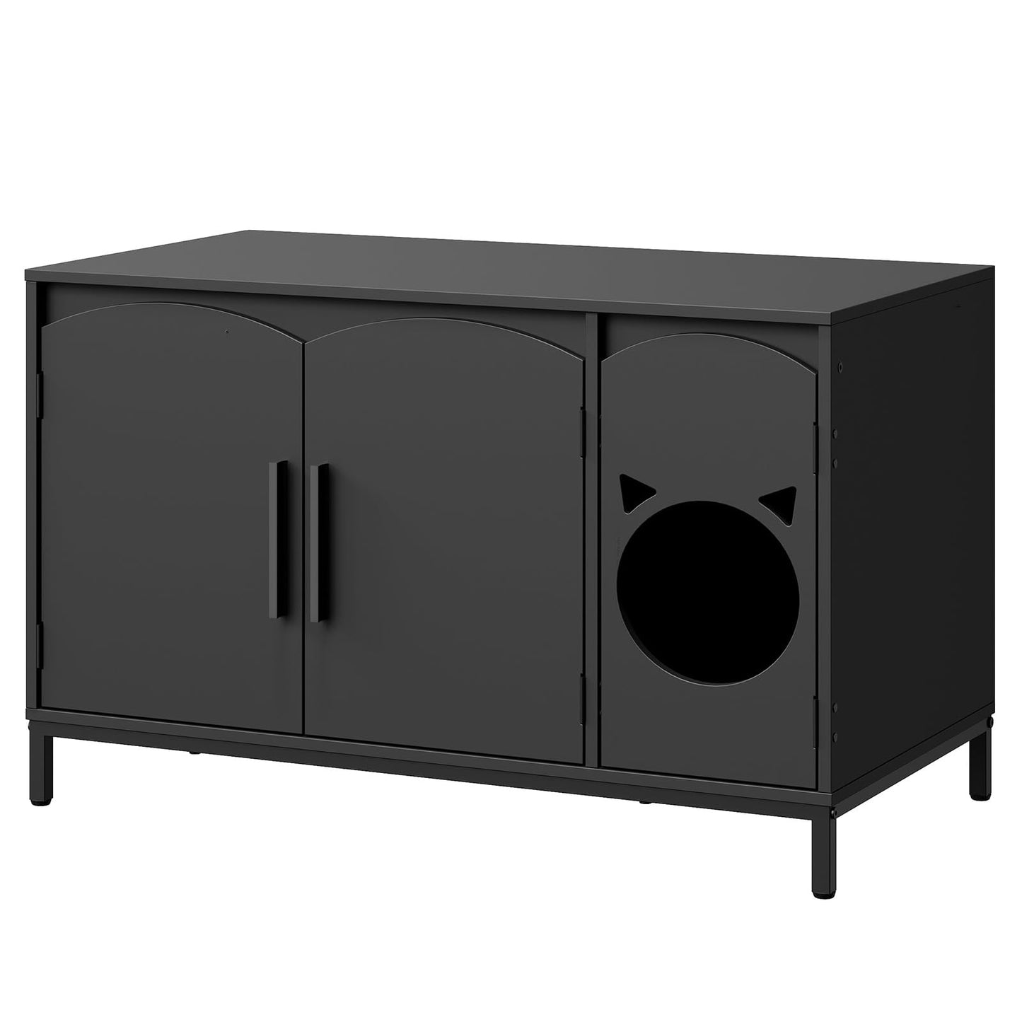 HOOBRO Black Concealed Elegant Arched Door Design Wooden Cat Head Decor Cat Litter Box Storage Cabinet