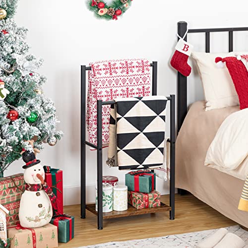 HOOBRO Retro Brown Double-Layer Freestanding Towel Rack with Shelf