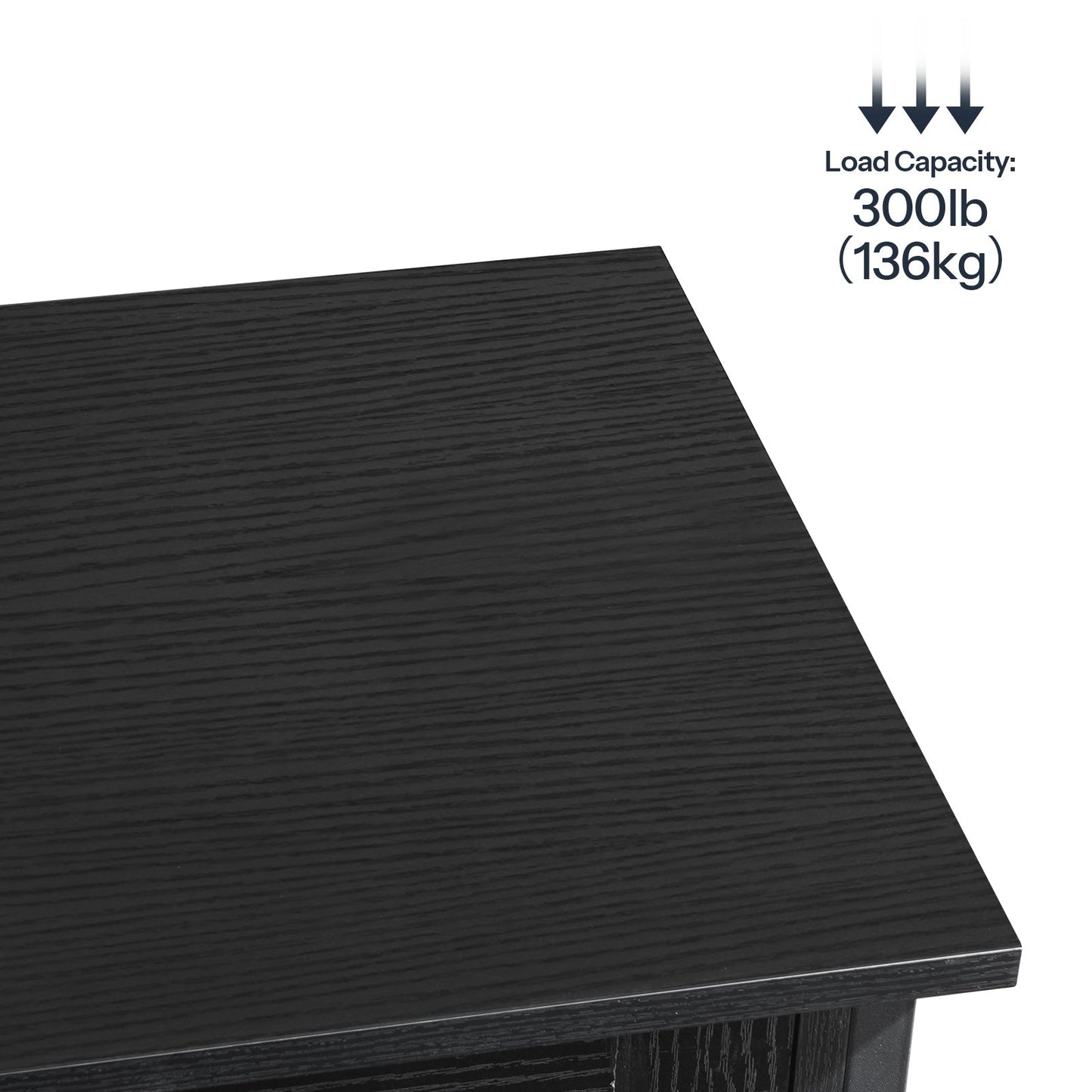 Black table top with load capacity text on a white background