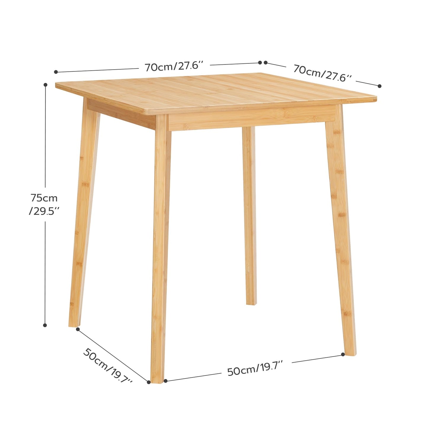 HOOBRO 27.6-inch Natural Bamboo Square Dining Table