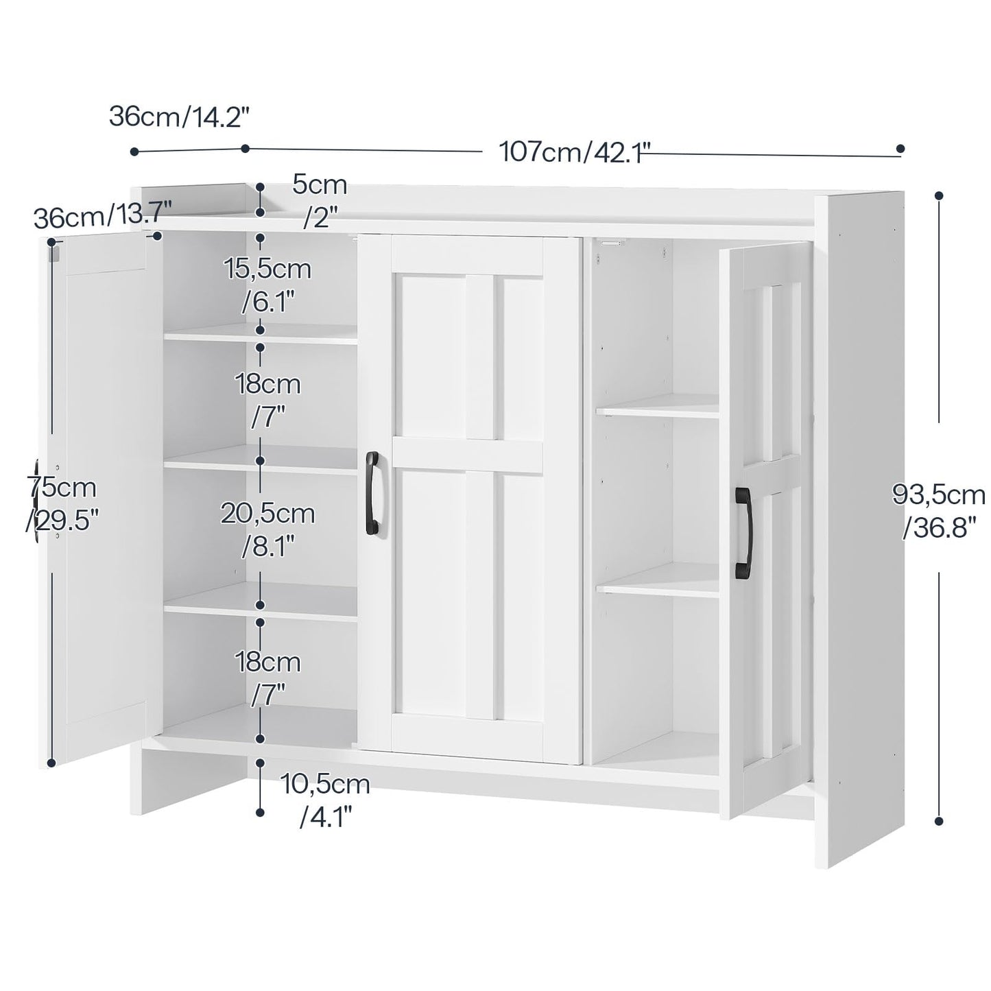 HOOBRO 42.1 inch Large Wooden Shoe Storage Cabinet with 3 Doors