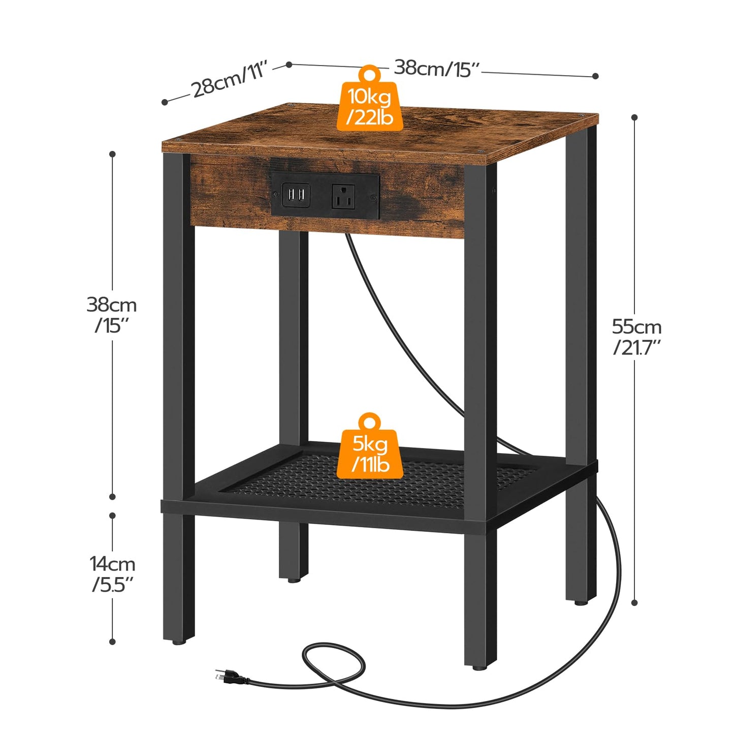 HOOBRO Retro Brown-Edged End Table Set with Charging Station & USB Port & Power Outlet & Double-Layer Storage Shelf / 2PICS