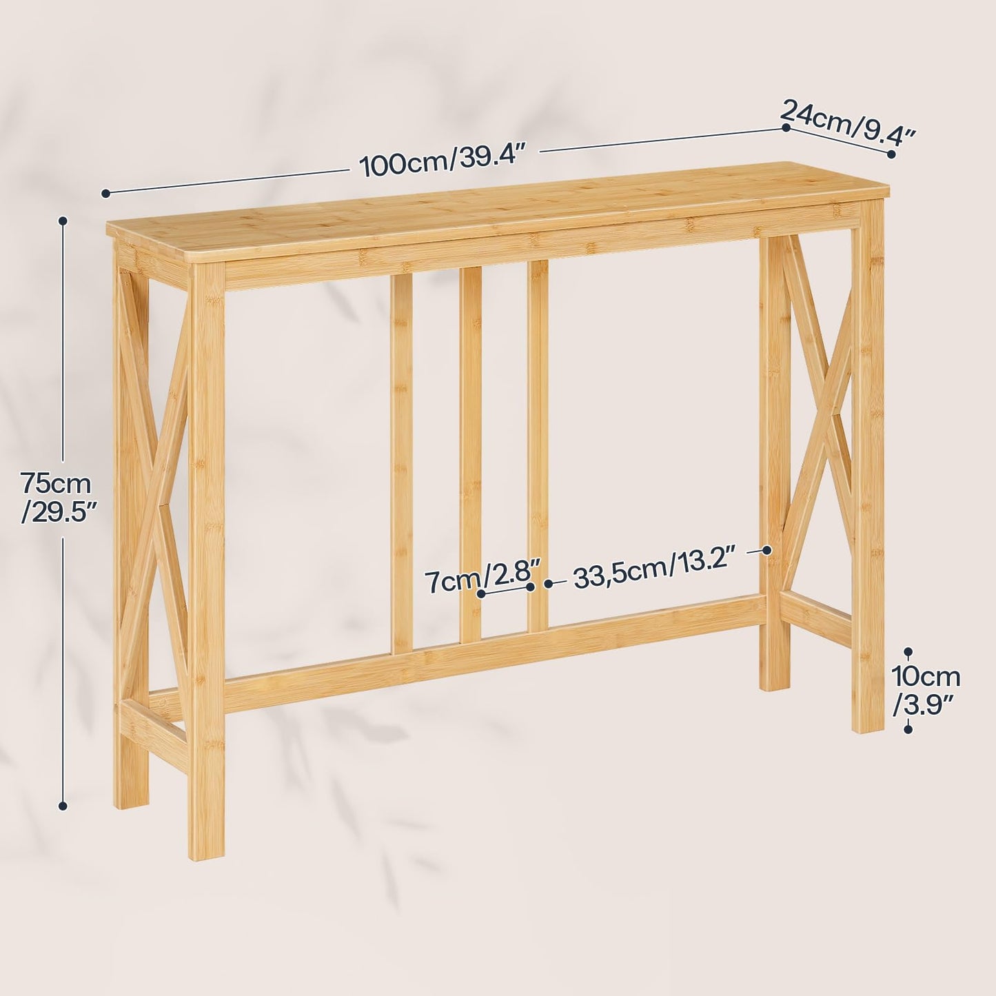 HOOBRO Narrow Bamboo Console Table with X-Frame