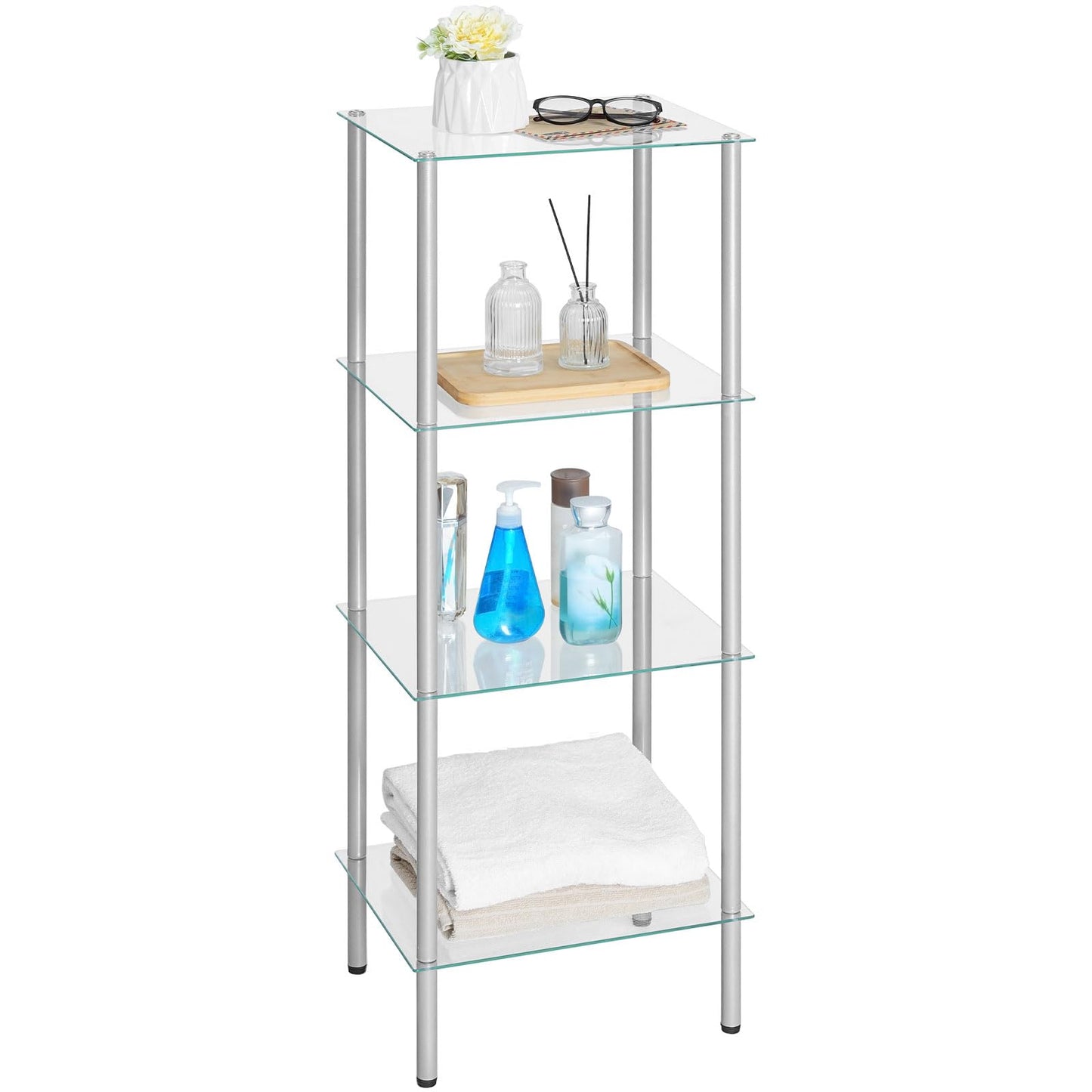 HOOBRO 4-Tier Floor-Standing Glass Bathroom Shelf
