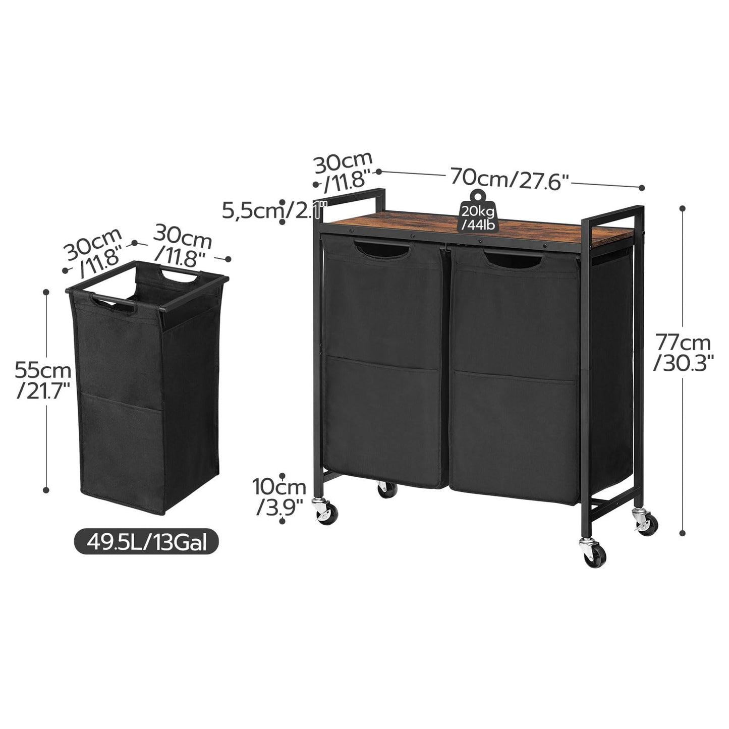 HOOBRO 2 × 13 Gallon (49.5 Liter) Double-Layer Sorting Roller Laundry Basket