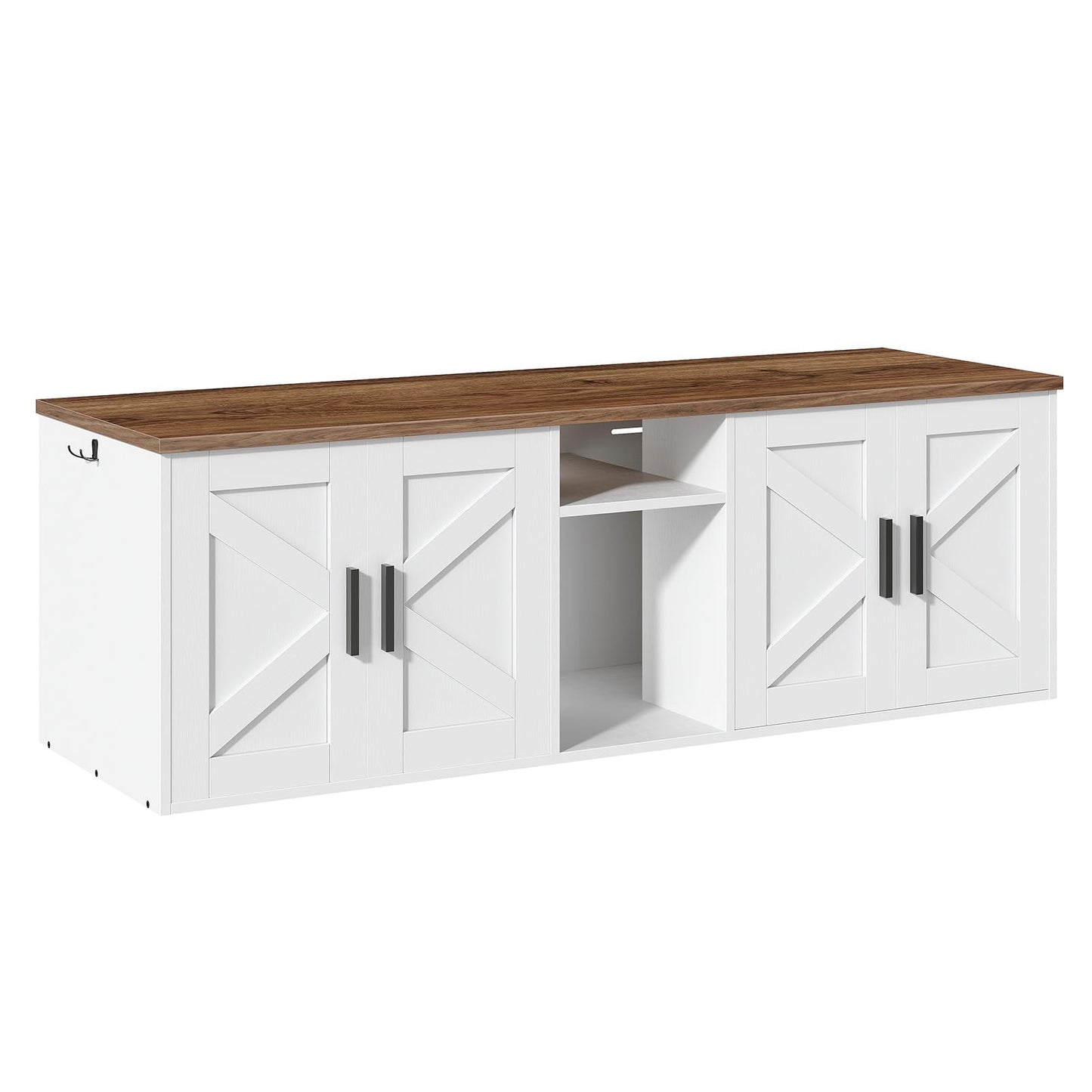 HOOBRO White Double-Layer Concealed Litter Box Cabinet with Aisle & Storage Shelves & Hooks