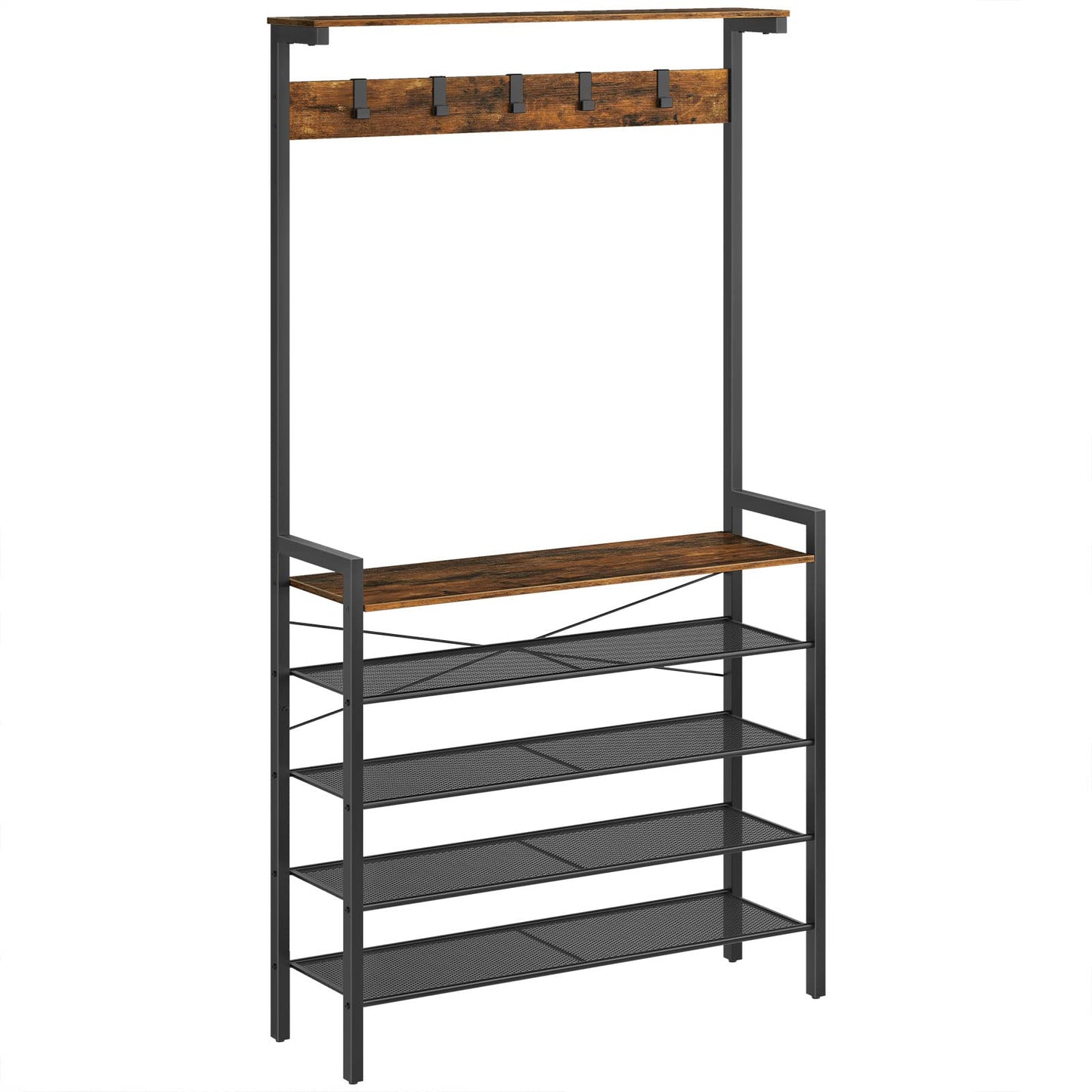 HOOBRO 5-Tier Hallway Hall Tree with Shoe Storage & Bench