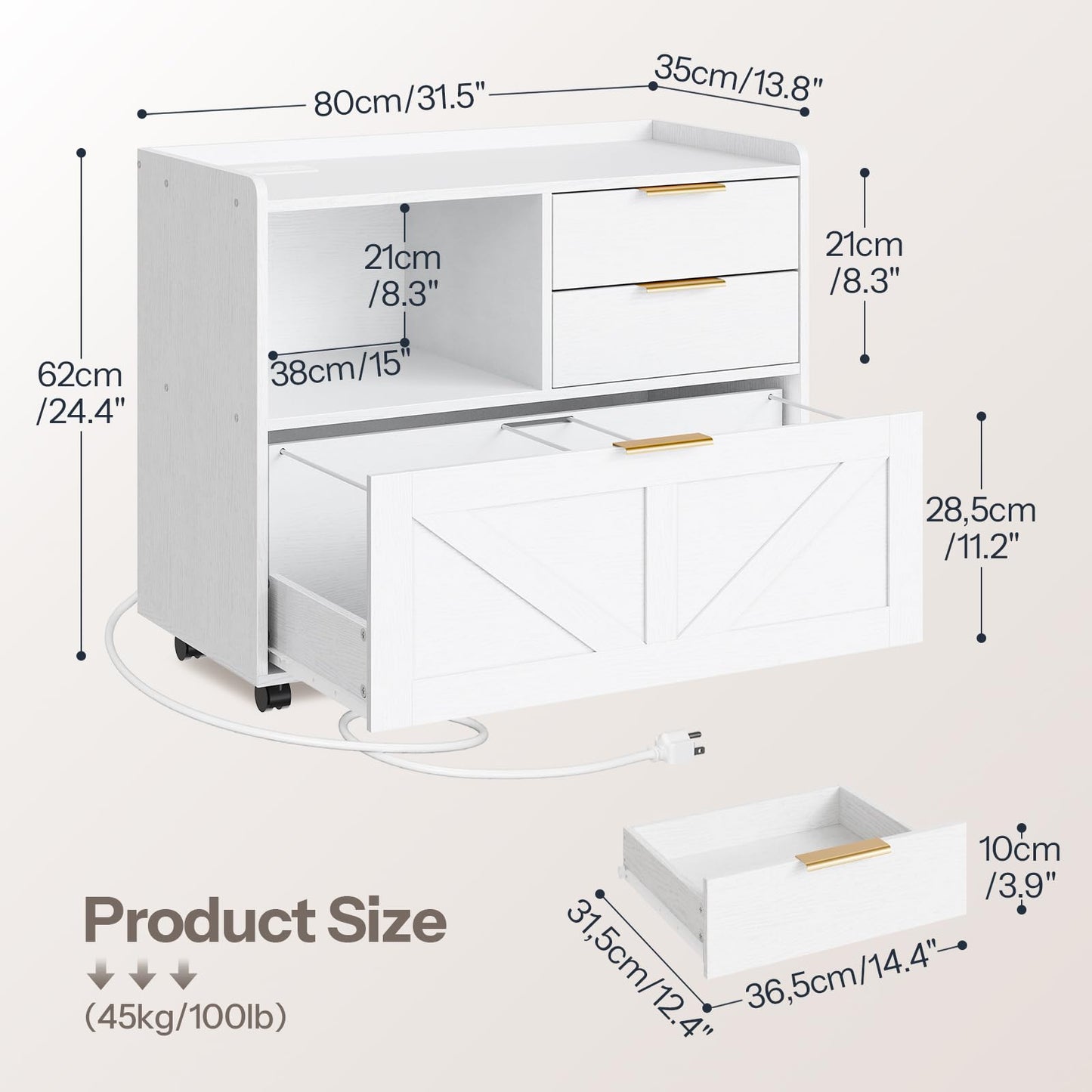 HOOBRO Wooden Lateral File Cabinet with Charging Station