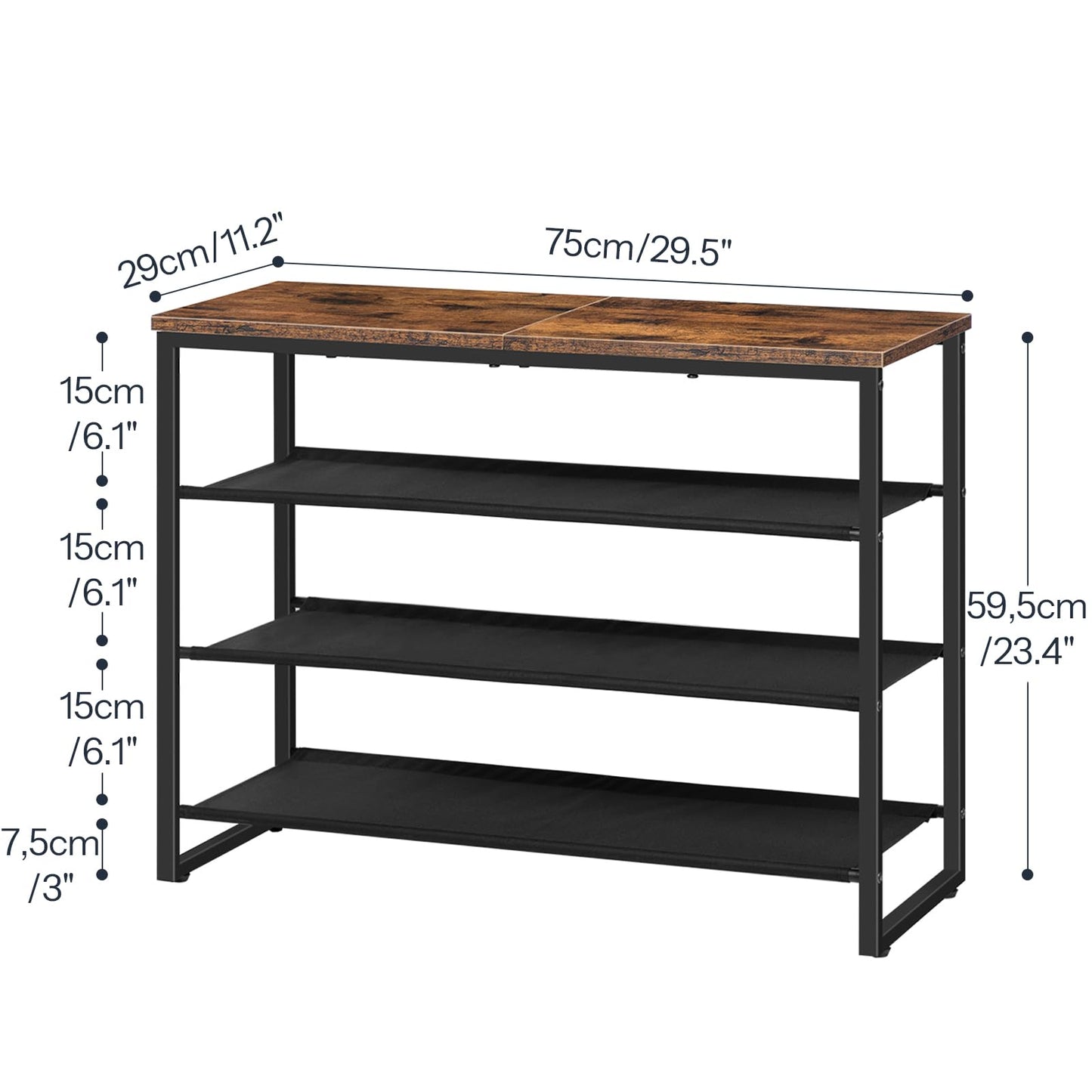 HOOBRO Four-tier Industrial-style Shoe Organizer Rack with 3 Oxford Cloth Shelves & Top Shelf