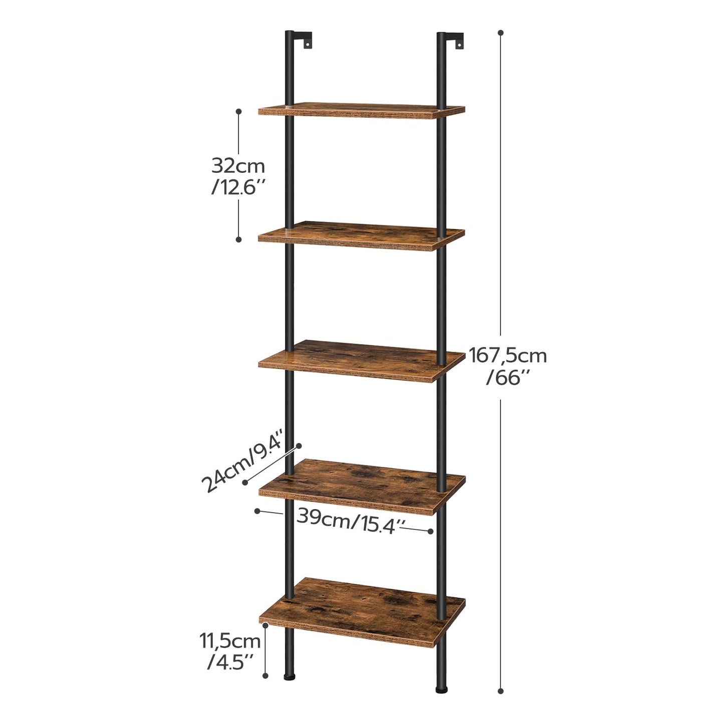 HOOBRO Retro Brown DIY 5-Tier Wooden Trapezoidal Shelf