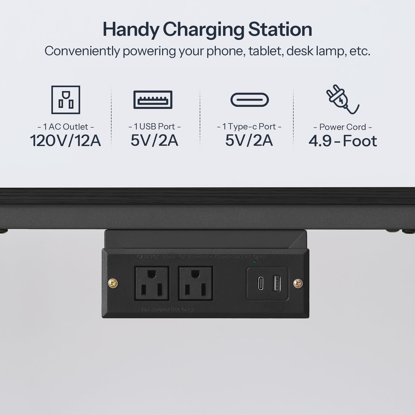 Handy charging station with power outlet, USB ports, and cable on a gray background