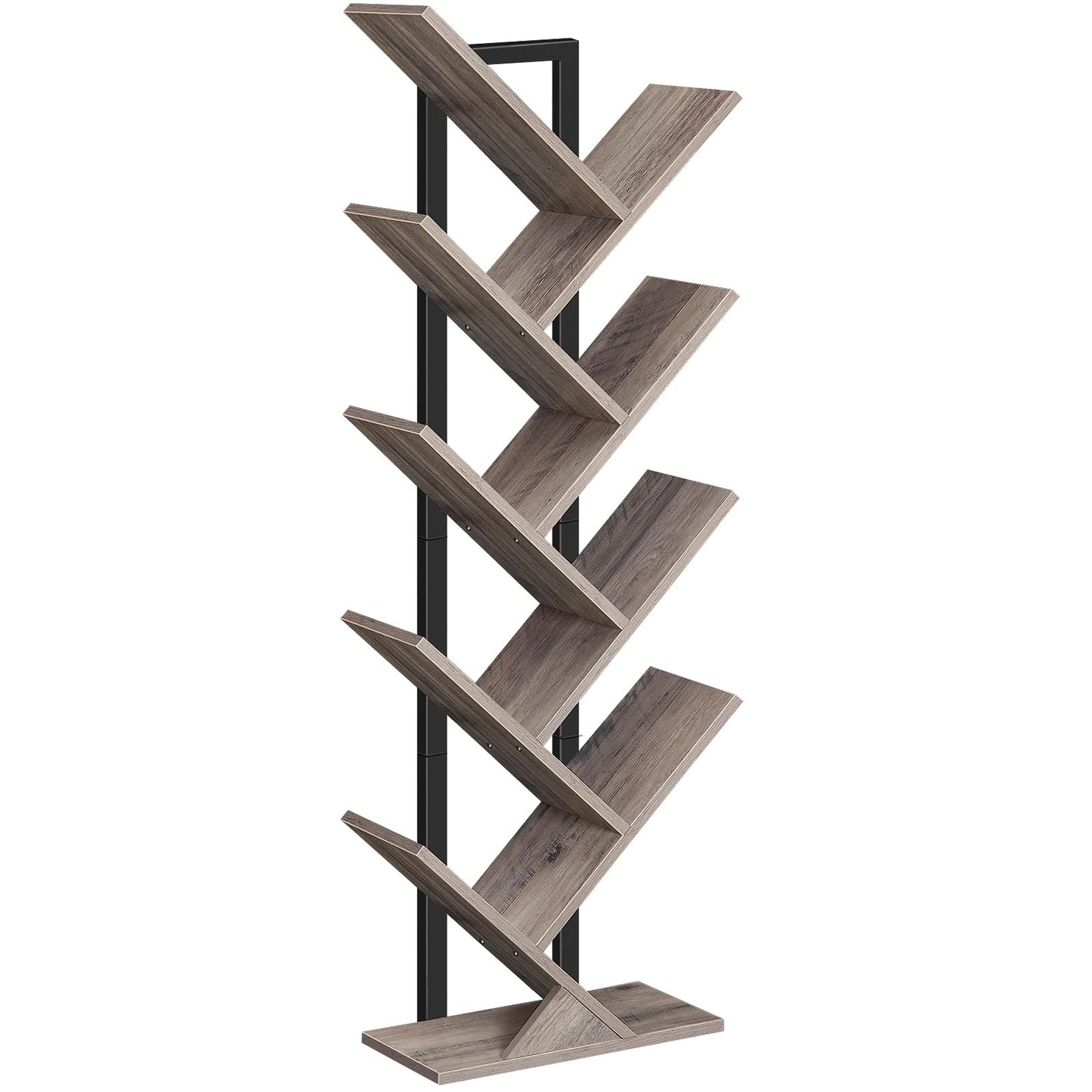 HOOBRO Greige 9-Tier Floor-Standing Wooden Tree-Shaped Bookshelf