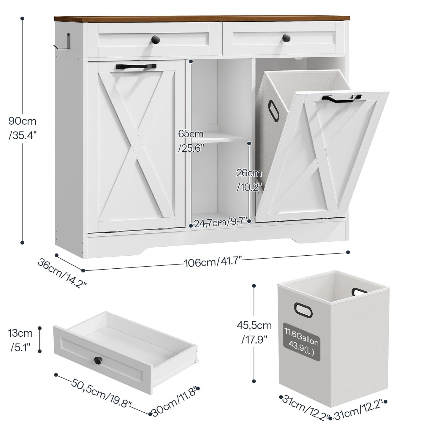 HOOBRO 23-Gallon Double Flip-Up External Laundry Hamper Cabinet