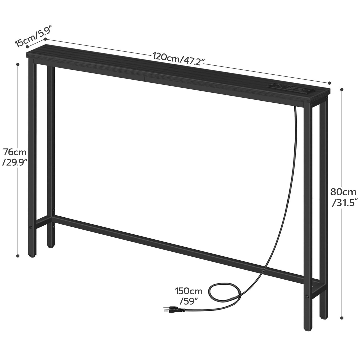HOOBRO 47.2 inch Skinny Console Table with Power Outlets