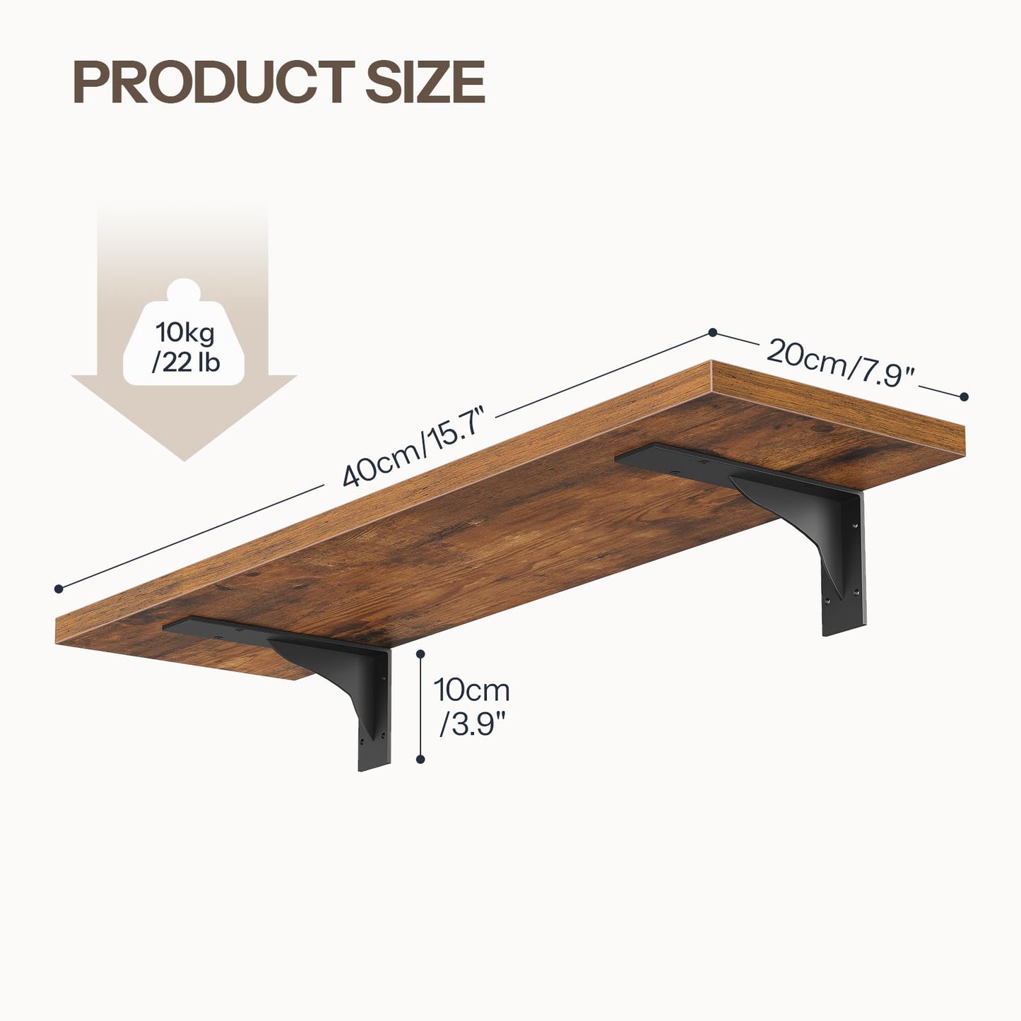 HOOBRO Vintage Brown 15.4-inch Wooden Wall-Mounted Shelf Set with Metal Bracket /2PICS