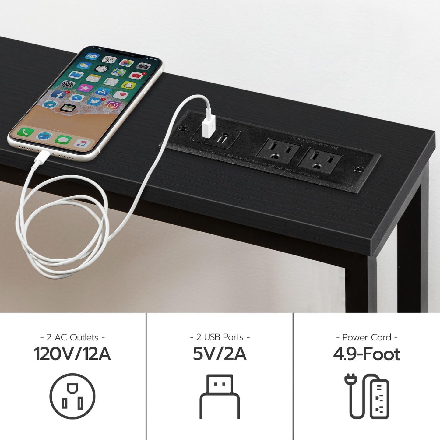 HOOBRO 47.2 inch Skinny Console Table with Power Outlets