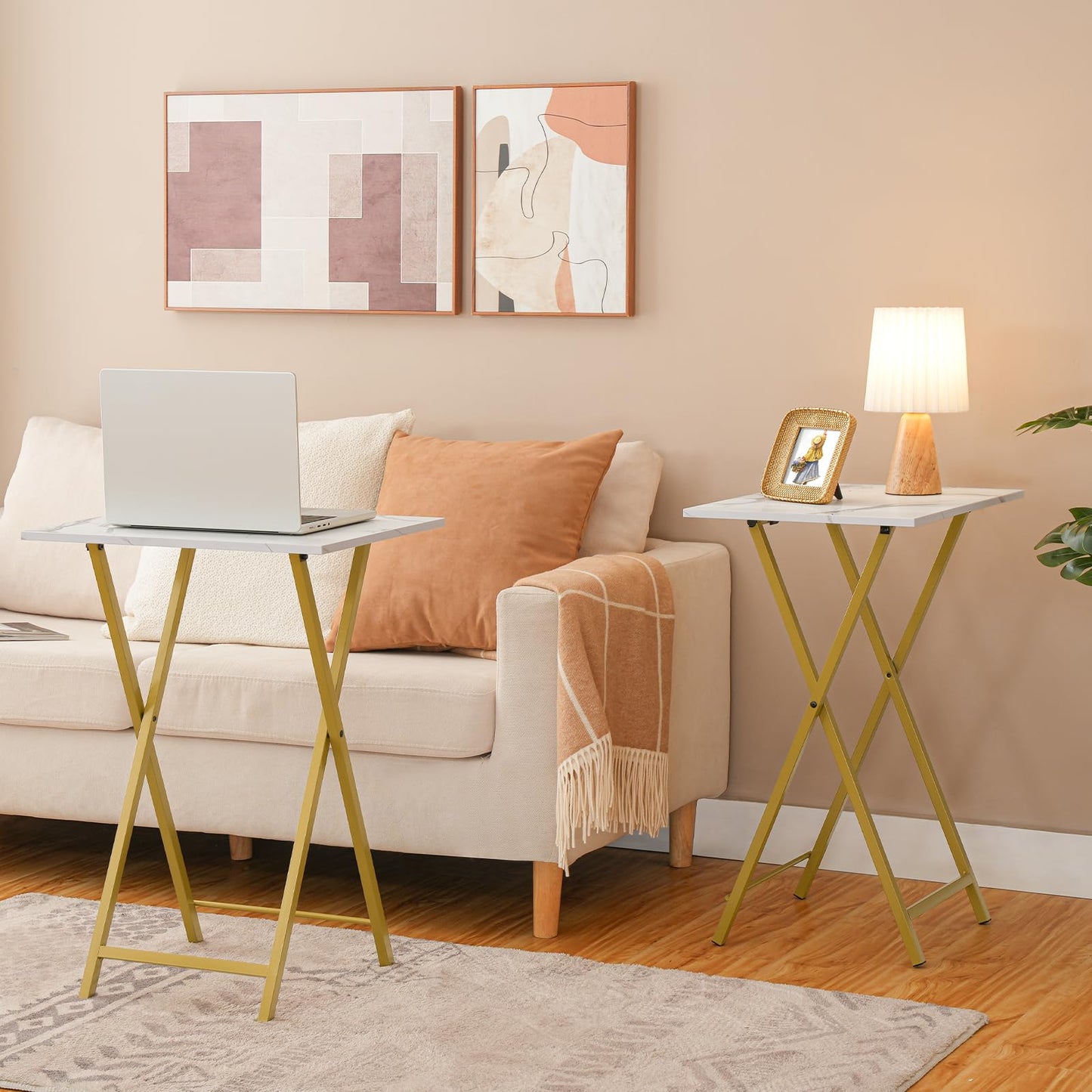 HOOBRO Gold Marble Pattern Folding TV Tray Table / 2PICS