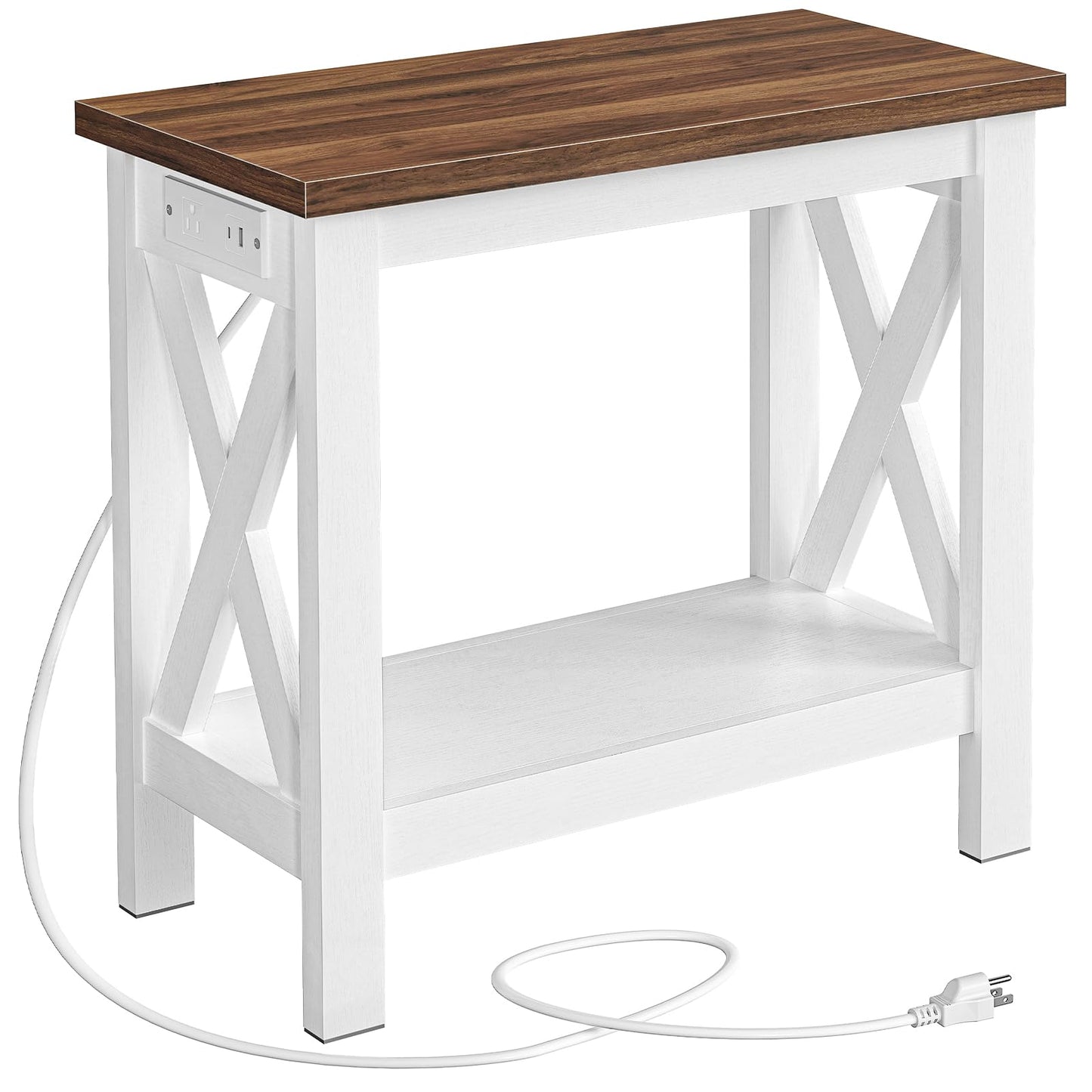 HOOBRO Farmhouse Style Narrow Side Table with Charging Station