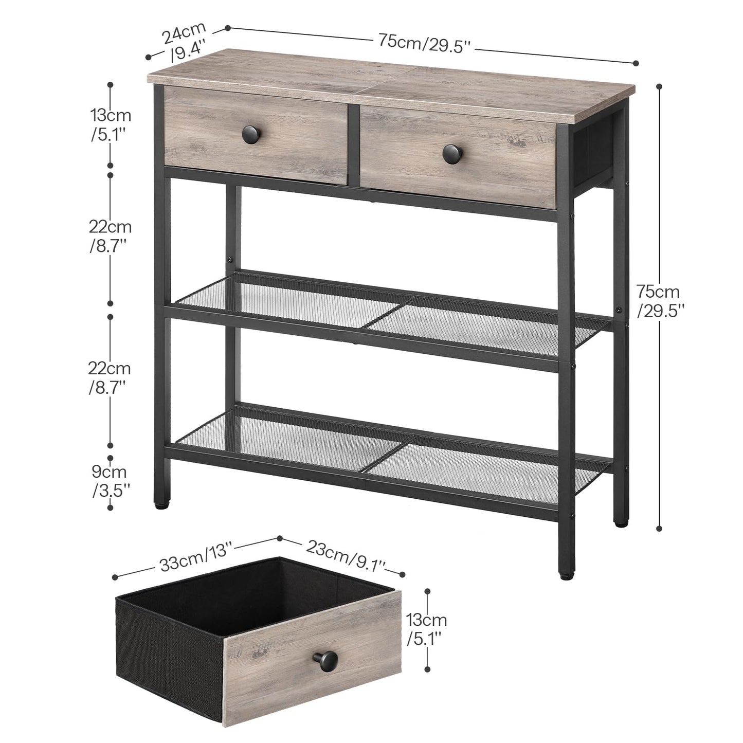 HOOBRO 29.5-inch Narrow Console Table with 2 Fabric Drawers