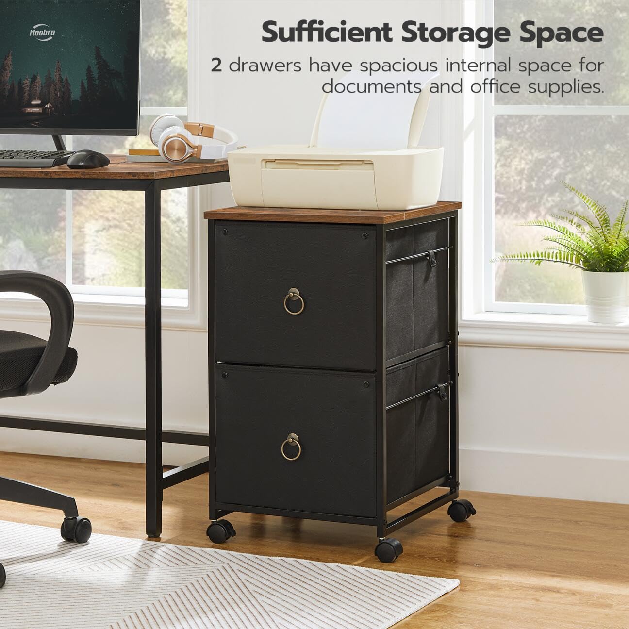 HOOBRO 55-inch Double Drawer Mobile Filing Cabinet & Computer Desk