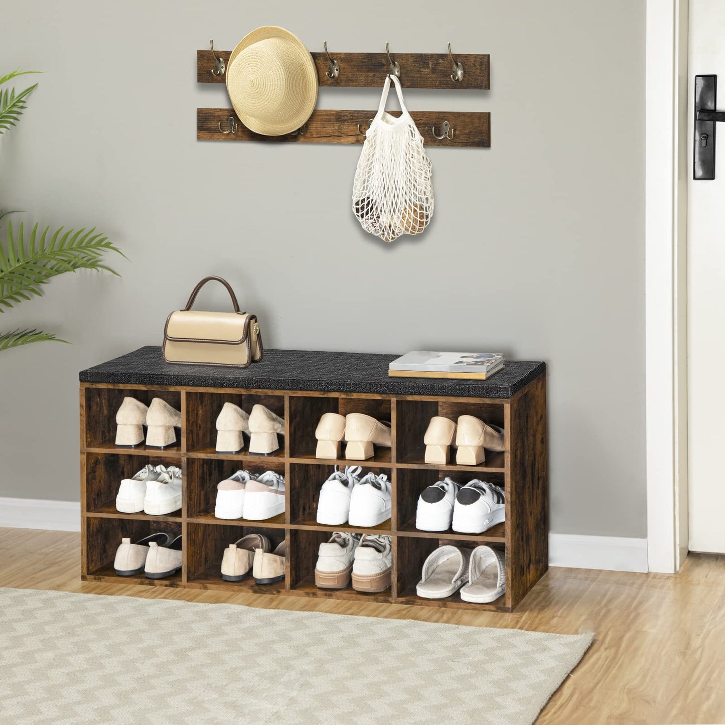 HOOBRO 39.4-inch Padded Shoe Cabinet Bench with Compartments