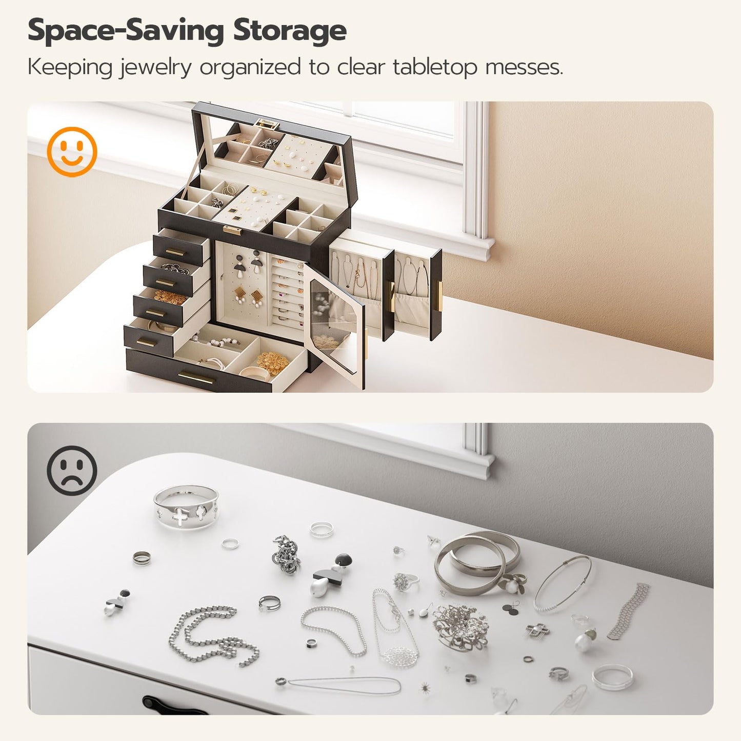 HOOBRO Jewelry Storage Box with Mirror