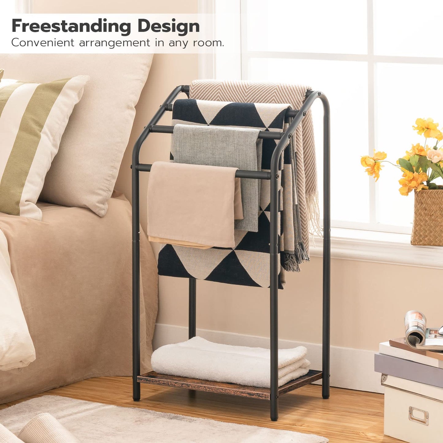 HOOBRO Retro Brown Four-Tier Freestanding Towel Rack