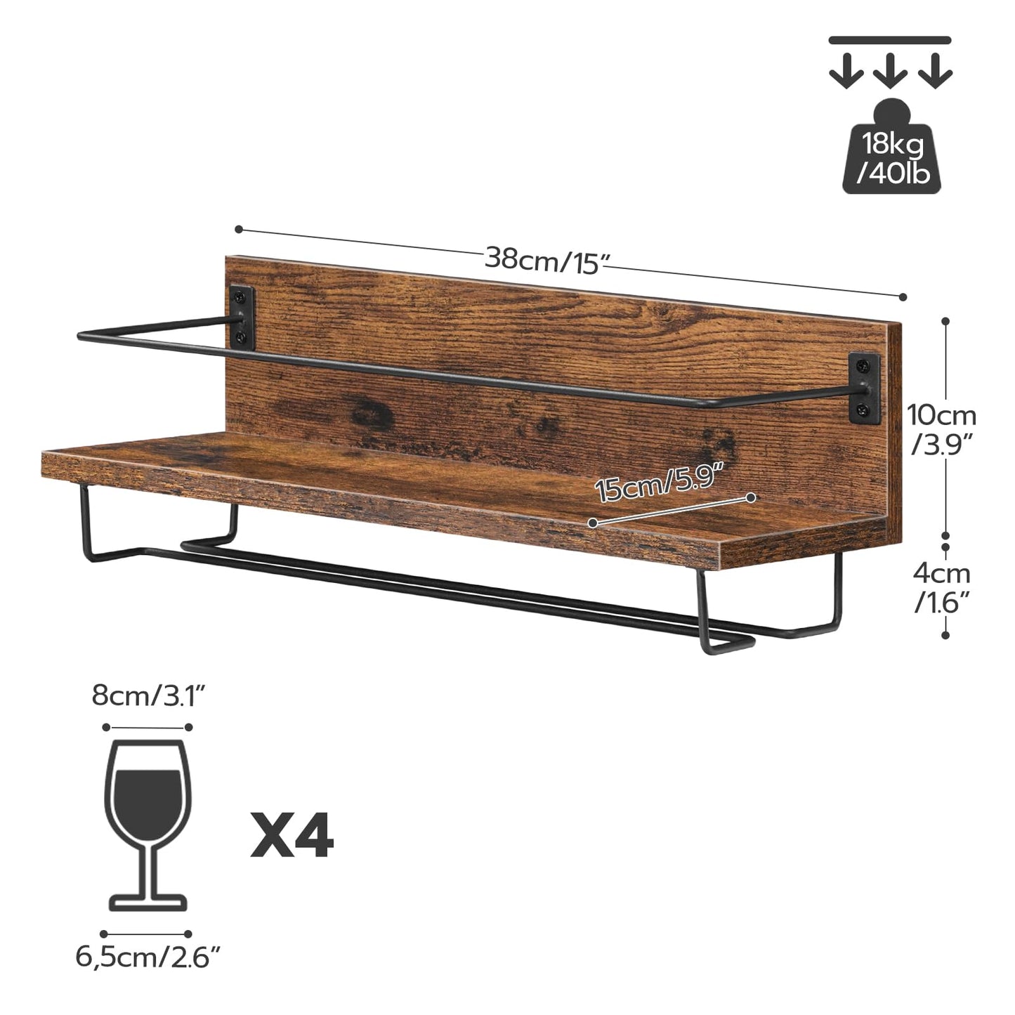 HOOBRO Retro Brown Wall-Mounted Wine Racks /2PICS