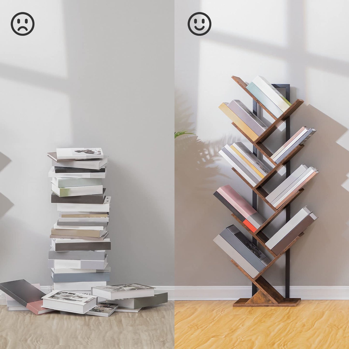 HOOBRO 9-Tier Floor-Standing Wooden Tree Bookshelf