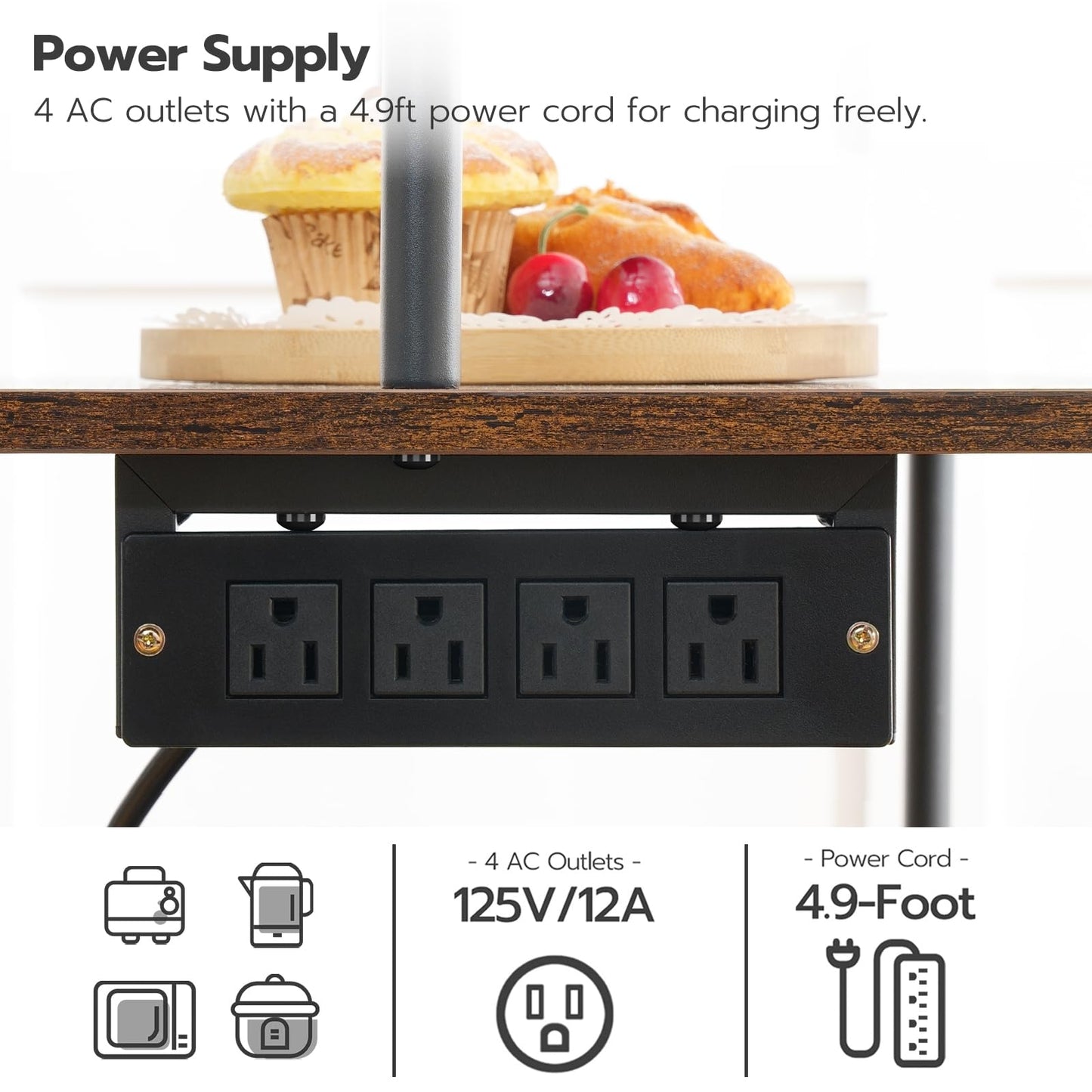 HOOBRO 5-Tier Kitchen Bakers Rack with Power Outlets