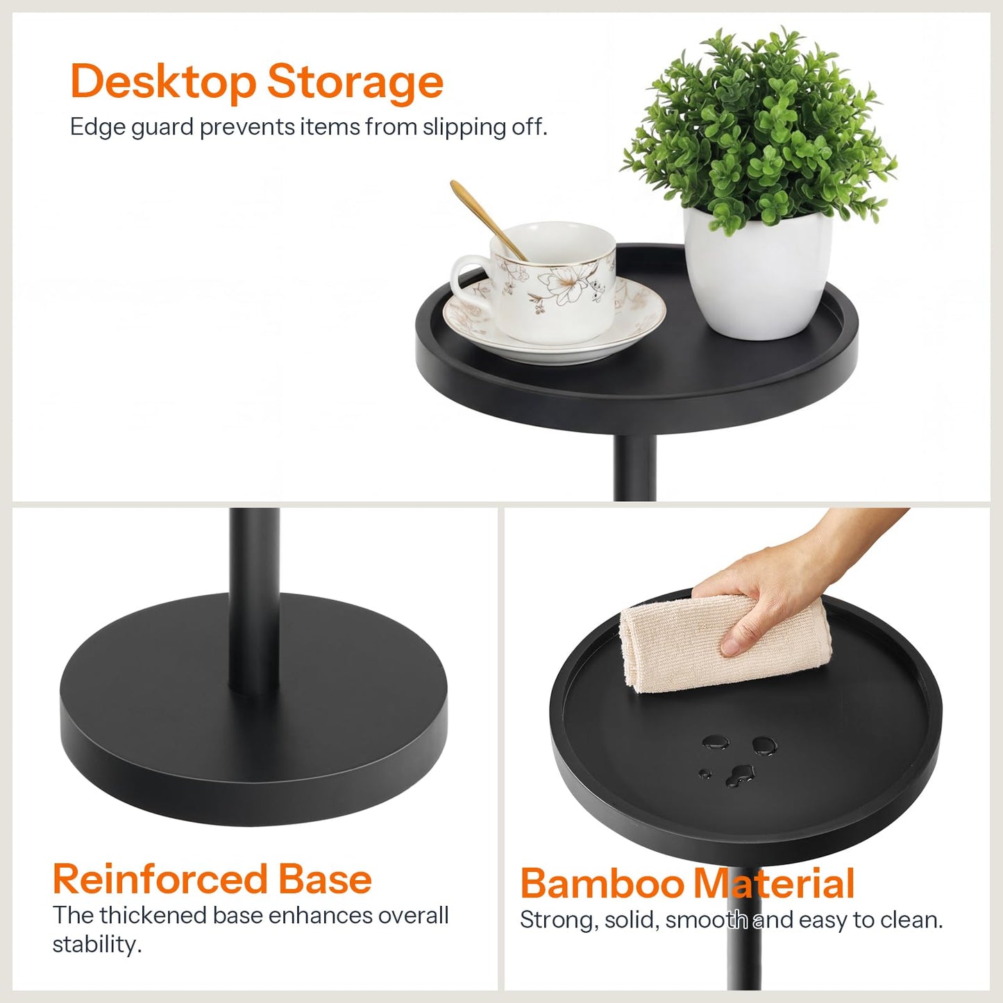 HOOBRO Small Round Bamboo Side Table & Coffee Martini Table for Couch Side