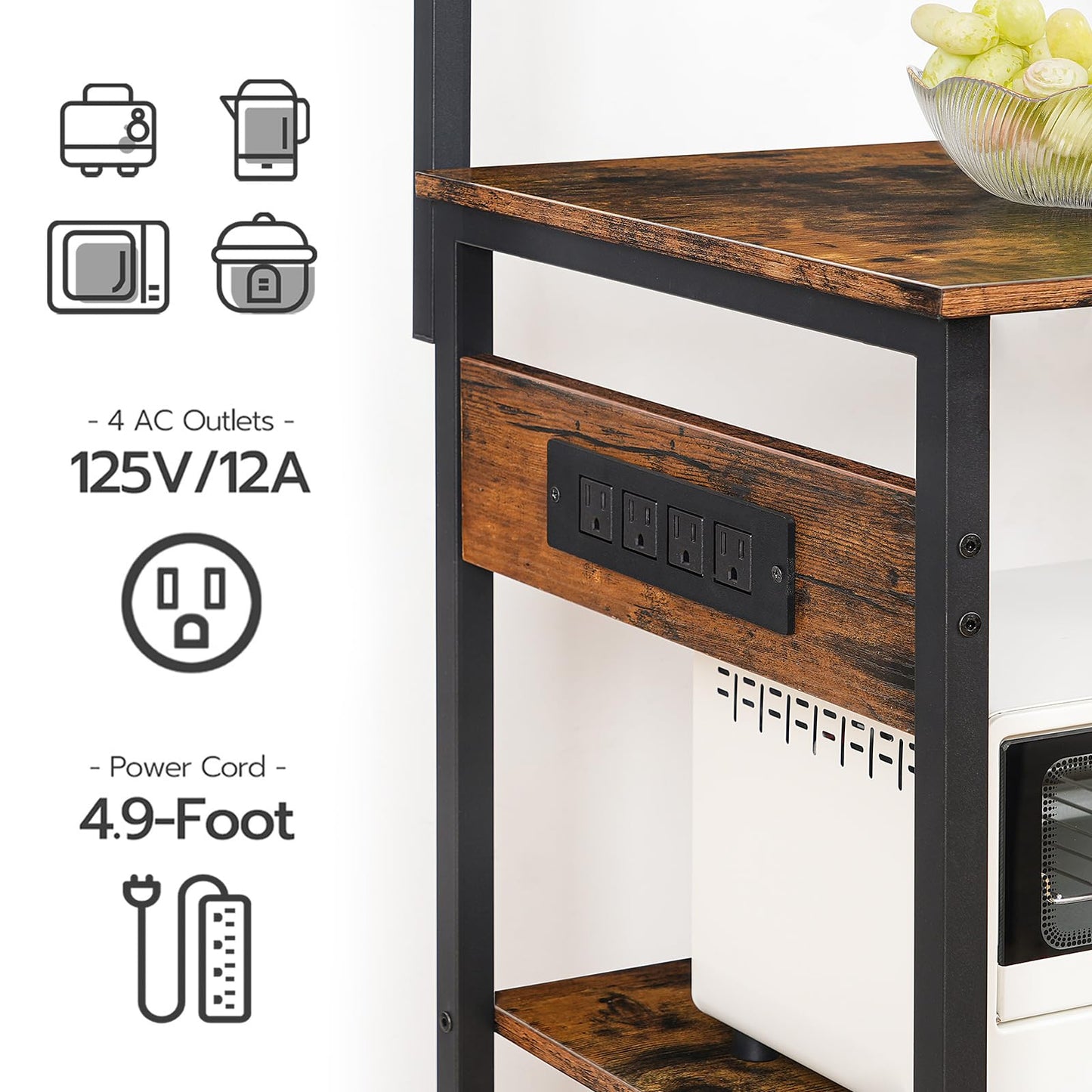 HOOBRO 6-Tier Large Bakers Rack with Power Outlets