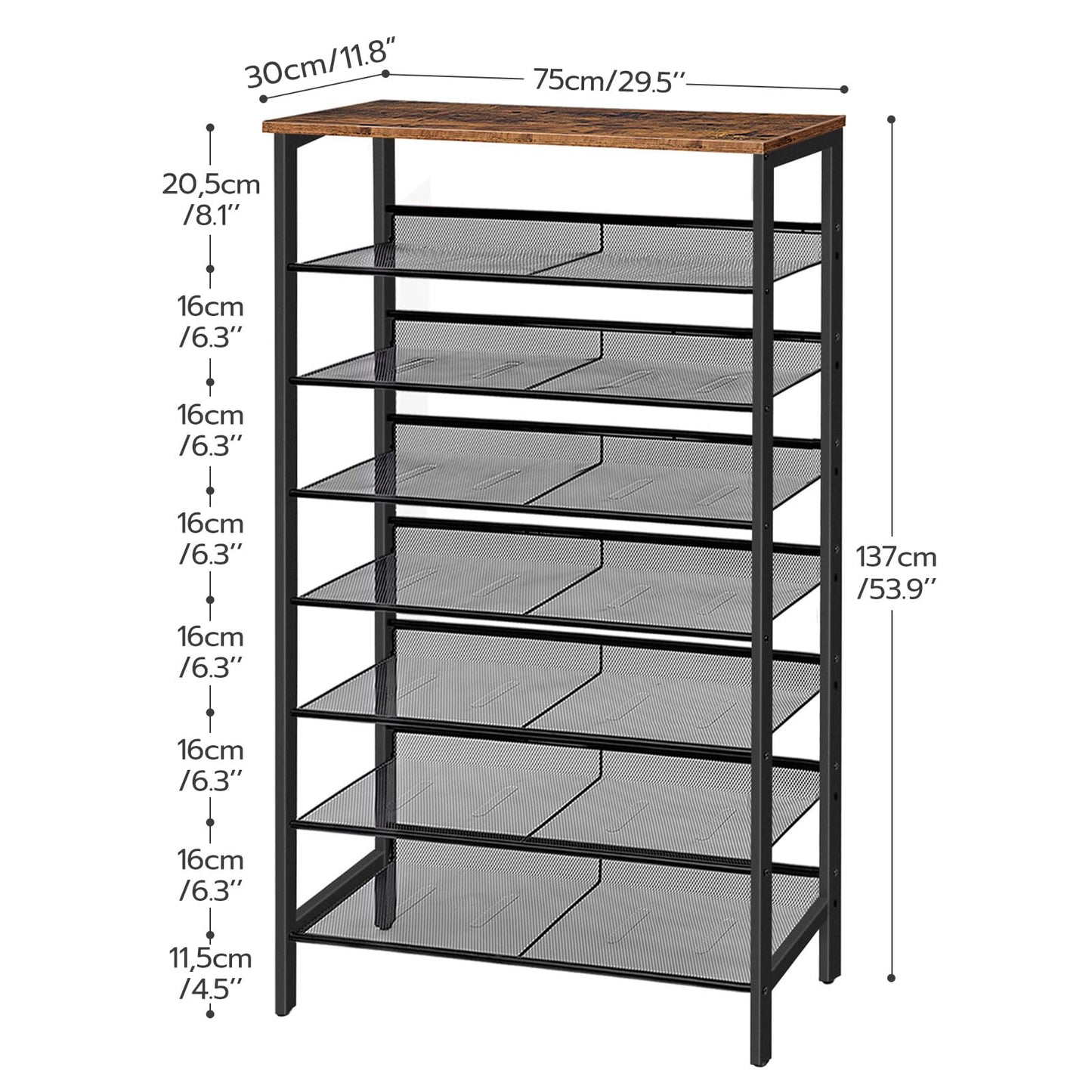 HOOBRO Retro Brown 29.5-inch 8-Layer Large Capacity Shoe Racks