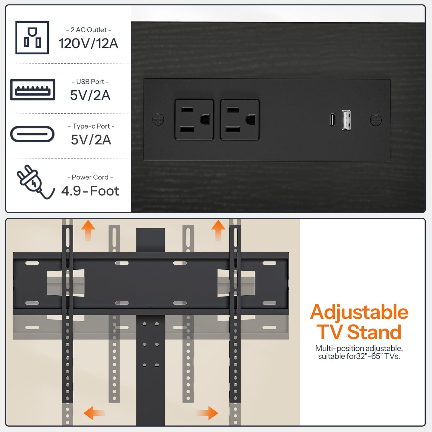 HOOBRO Swivel TV Stand with Mount & Power Outlet for 65" TVs