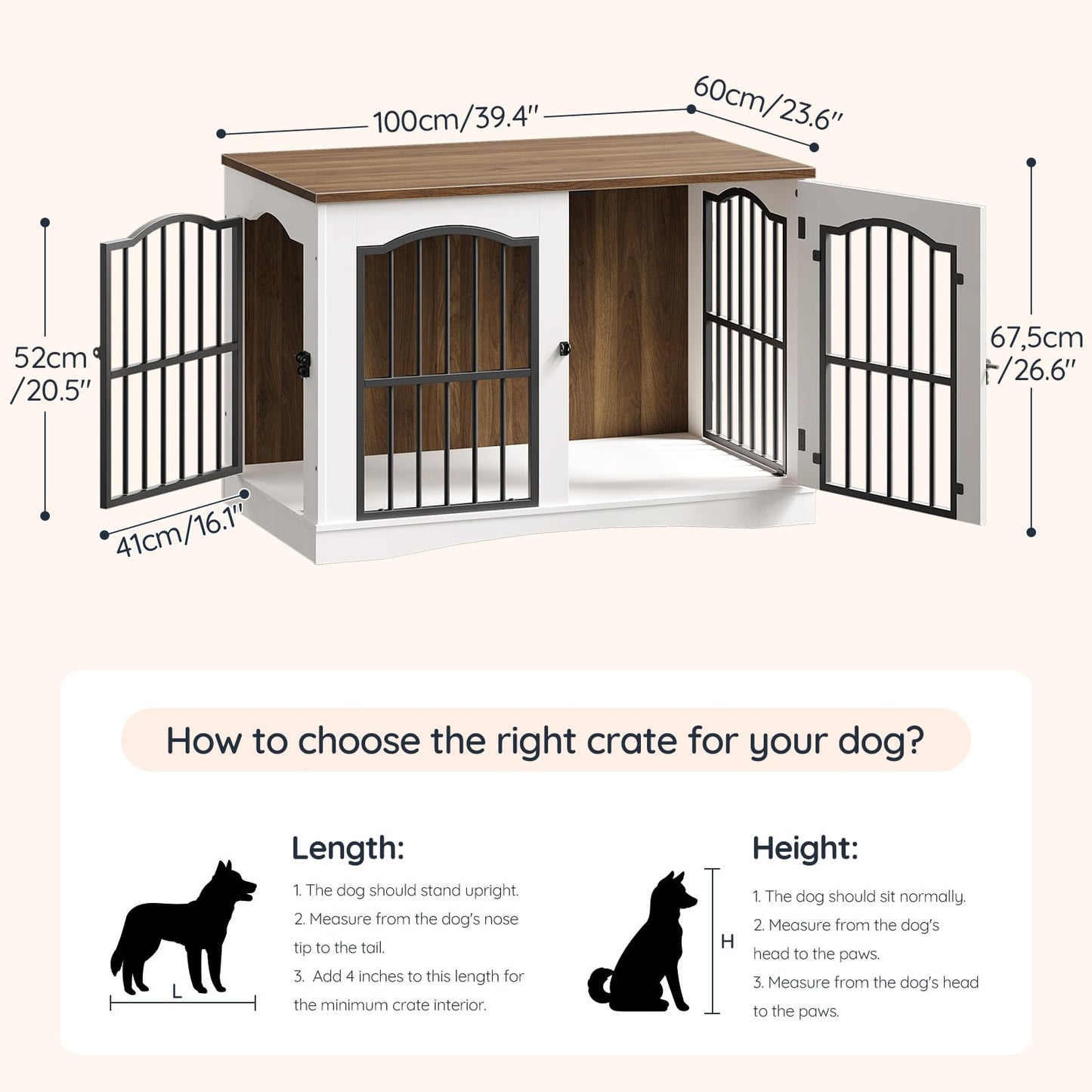 HOOBRO 39.4 inch Dog Crate Furniture with 3 Doors