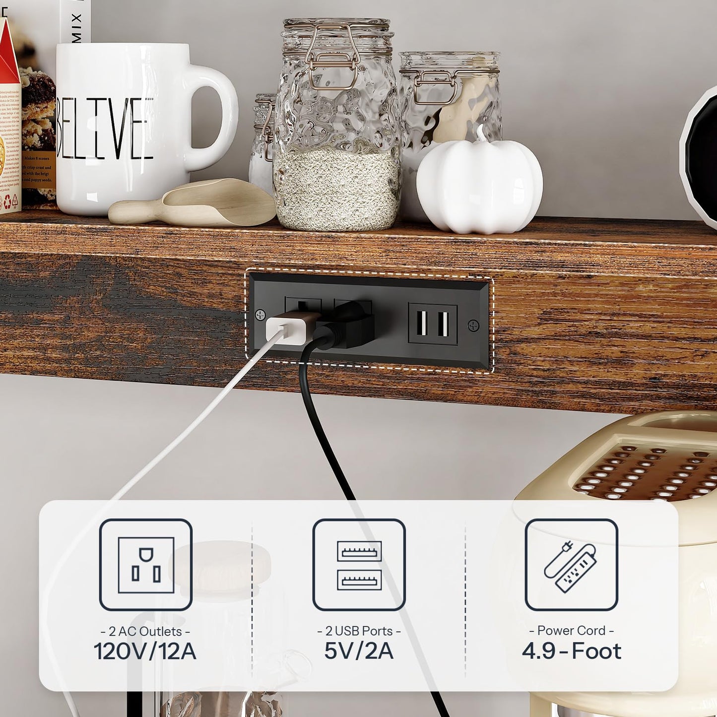 HOOBRO 5-Tier Bakers Rack Microwave Stand with Trash Can Bin Cabinet & Power Outlet