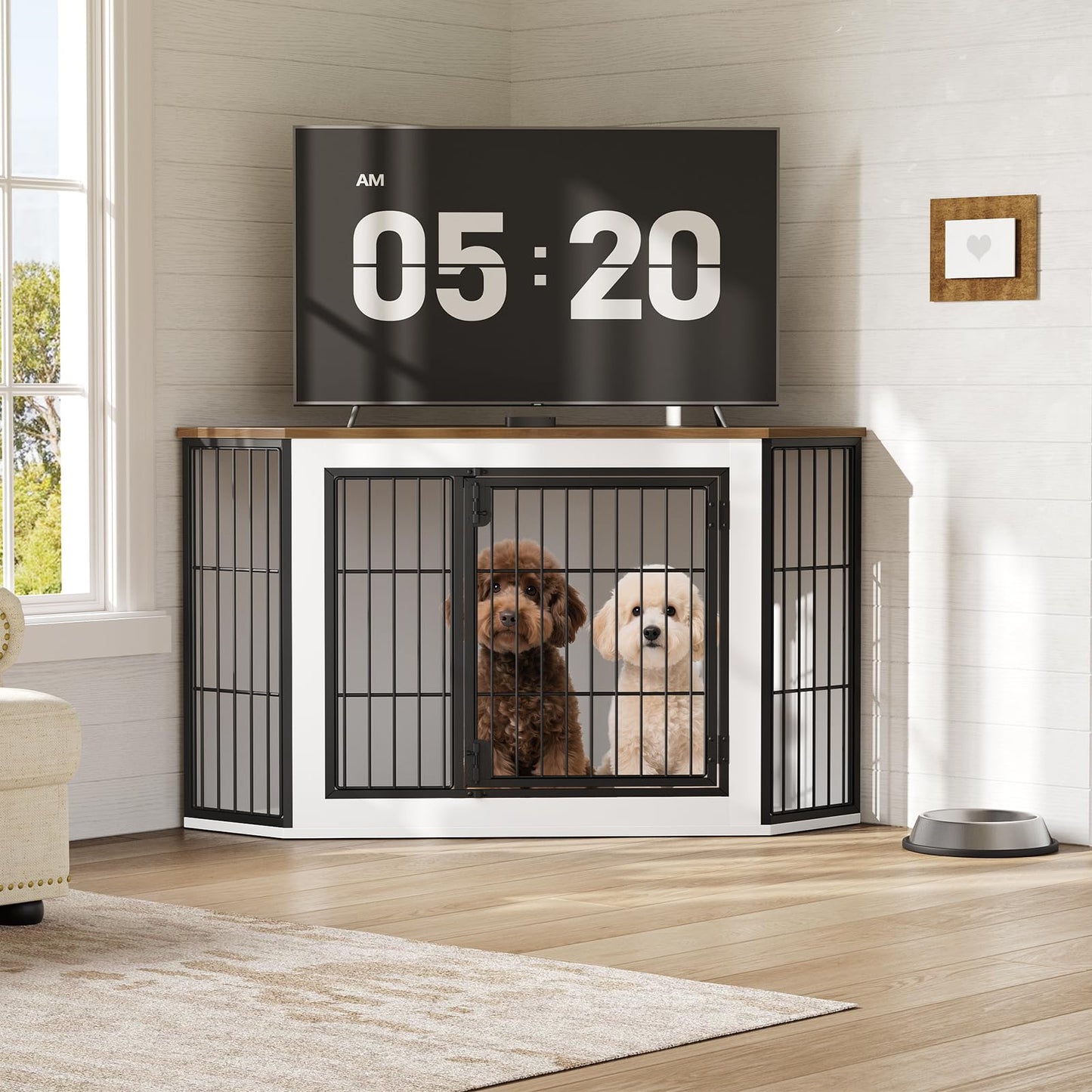 HOOBRO Farmhouse Corner Dog Crate Furniture White