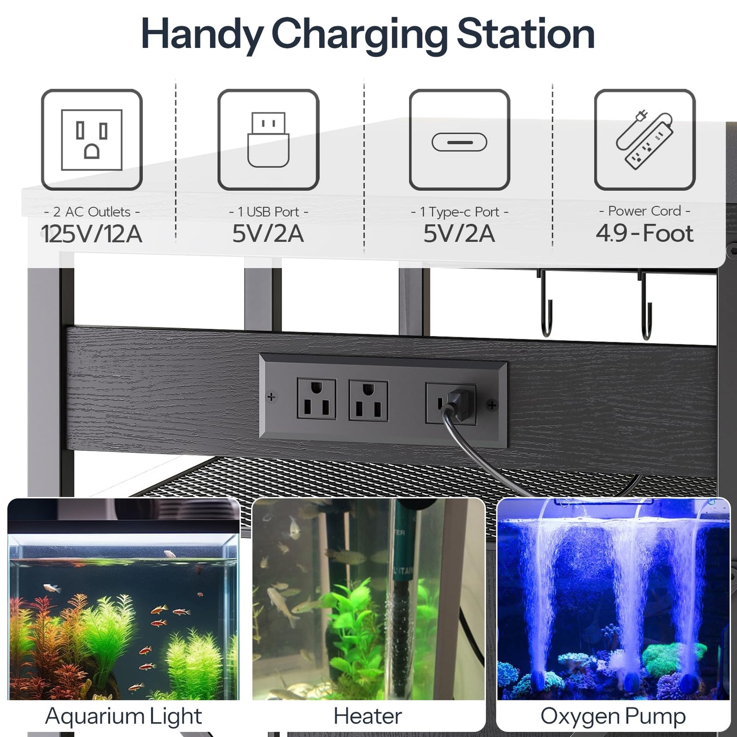 HOOBRO 40-50 Gallon Fish Tank Stand with Power Outlet & LED Light