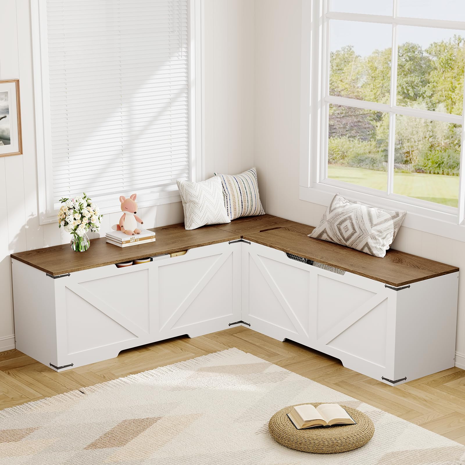 HOOBRO Farmhouse L-Shaped Breakfast Nook Bench with Storage – HOOBRO US