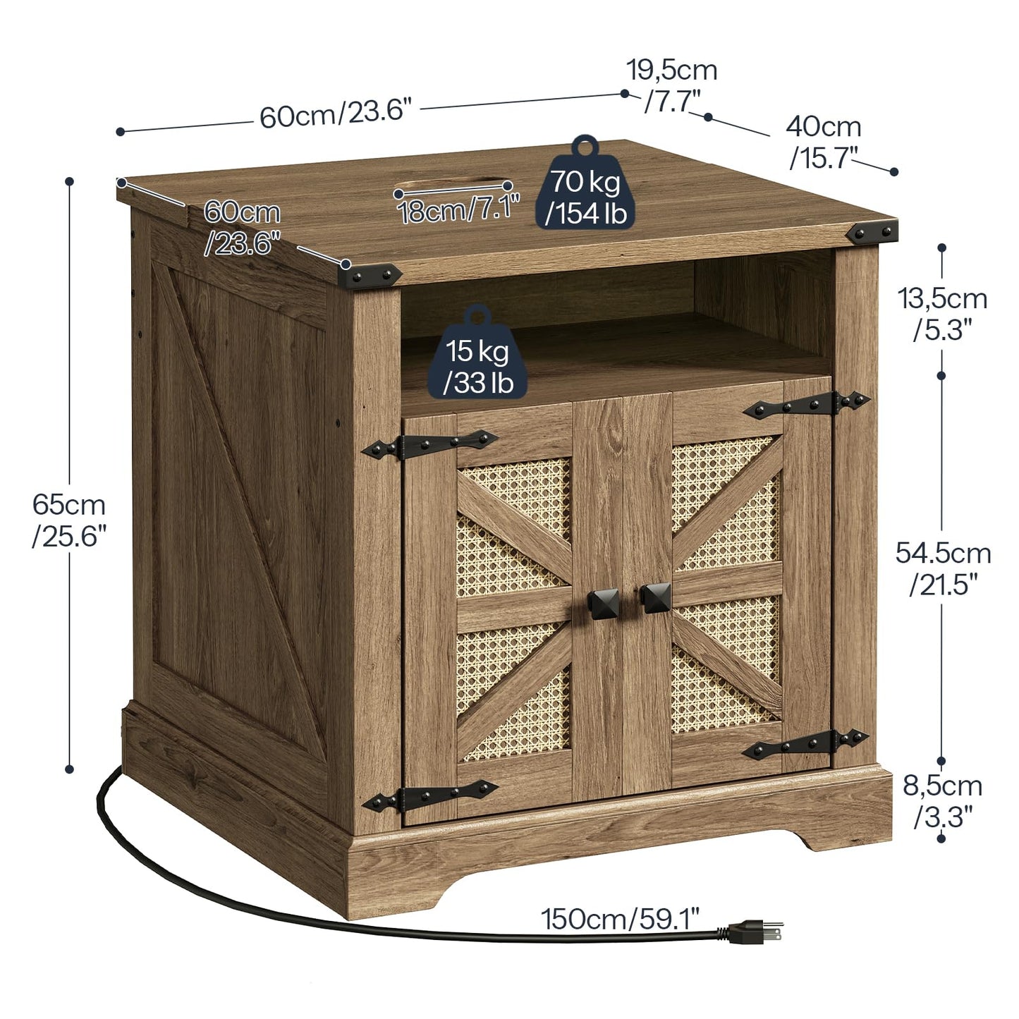 HOOBRO Farmhouse 23.6" Large End Table & Nightstand with Charging Station