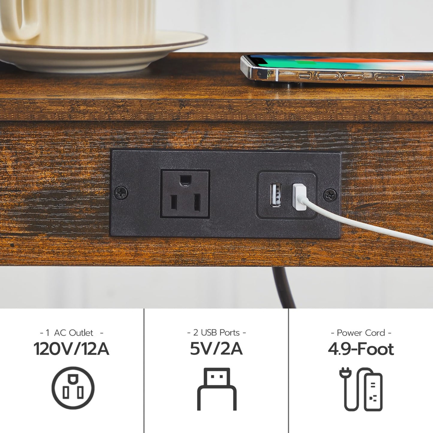 HOOBRO Side Table with Charging Station & USB Port / 2PICS