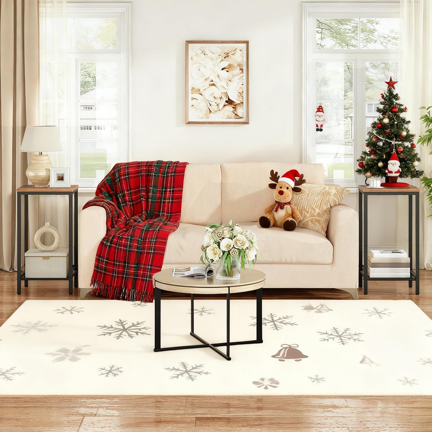 HOOBRO Retro Brown Industrial Style High Side Table with Adjustable Mesh Shelf